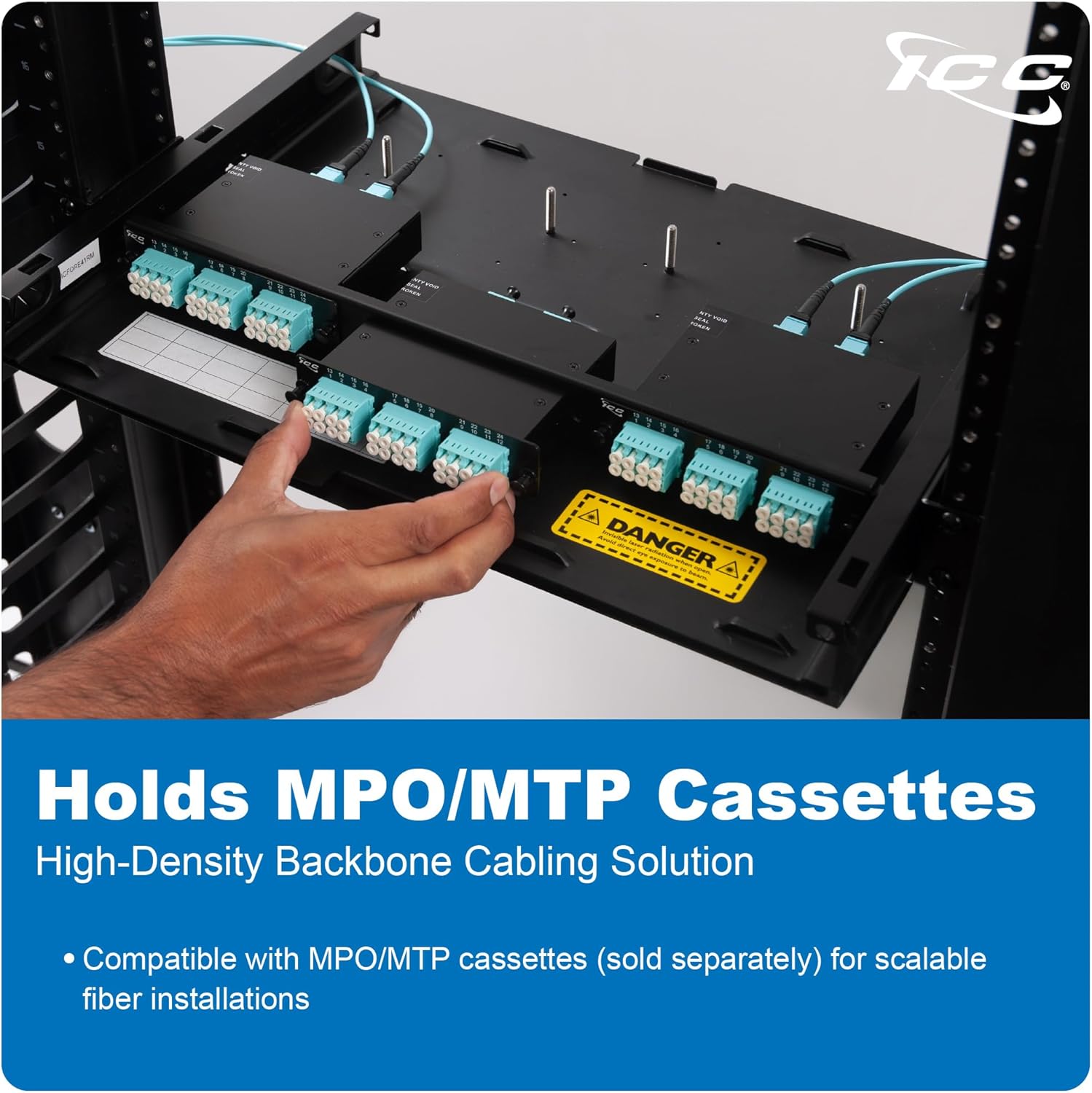ICC 1U Fiber Optic Rack Mount Enclosure - 3 Slots for LGX Compatible Adapter Panels or Cassettes, Supports up to 72 Fibers, Fits 19-Inch Racks, Secure Fiber Management Solution, ICFORE31RM