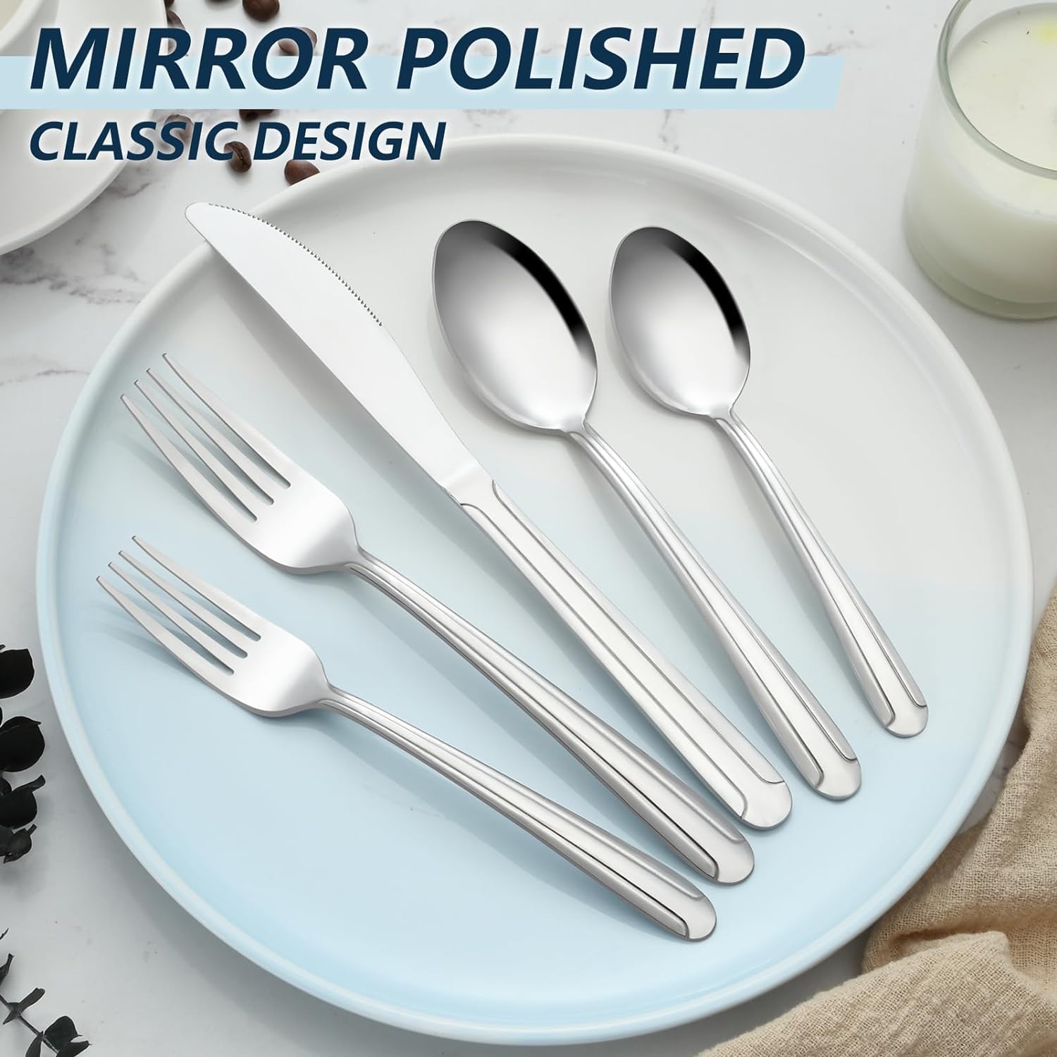 40-Piece Stainless Steel Silverware Set for 8, Flatware Cutlery Set Includes Forks Knives Spoons, Mirror Polished Dishwasher Safe Utensils for Home Kitchen Restaurant Hotel