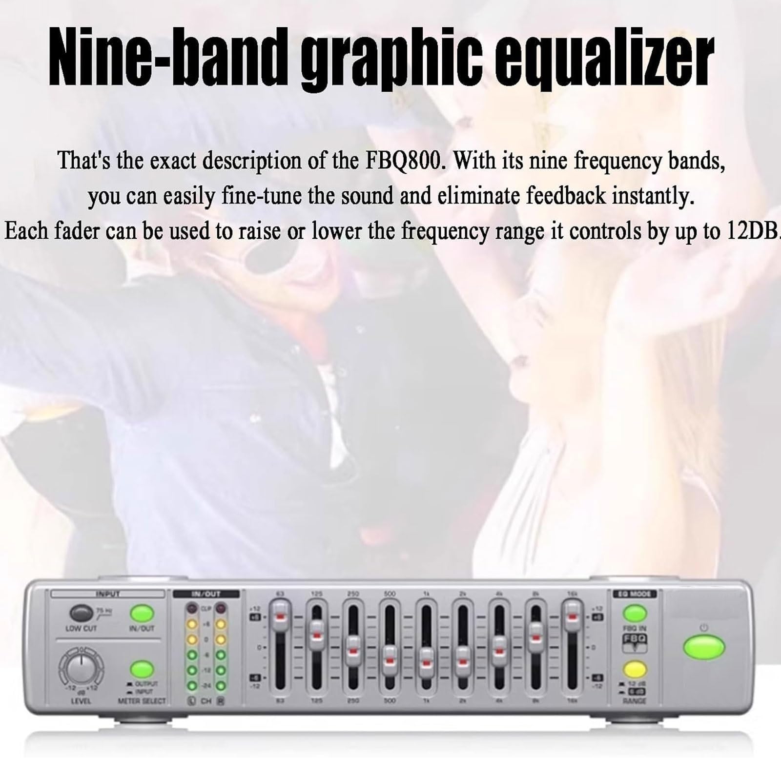 Equalizzatore EQ Grafico Professionale a 9 Bande, Equalizzatore Stereo ad Alta Precisione con Regolazione Alti, Medi e Bassi, Filtro Low-Cut/Luce Display LED/Tecnologia di Rilevamento Feedback