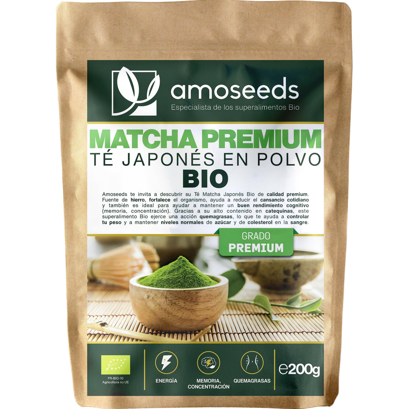Té Matcha Premium Japonés en polvo Bio 200G | Té Verde Orgánico, Originario de Kagoshima | Tonificante, Drenante
