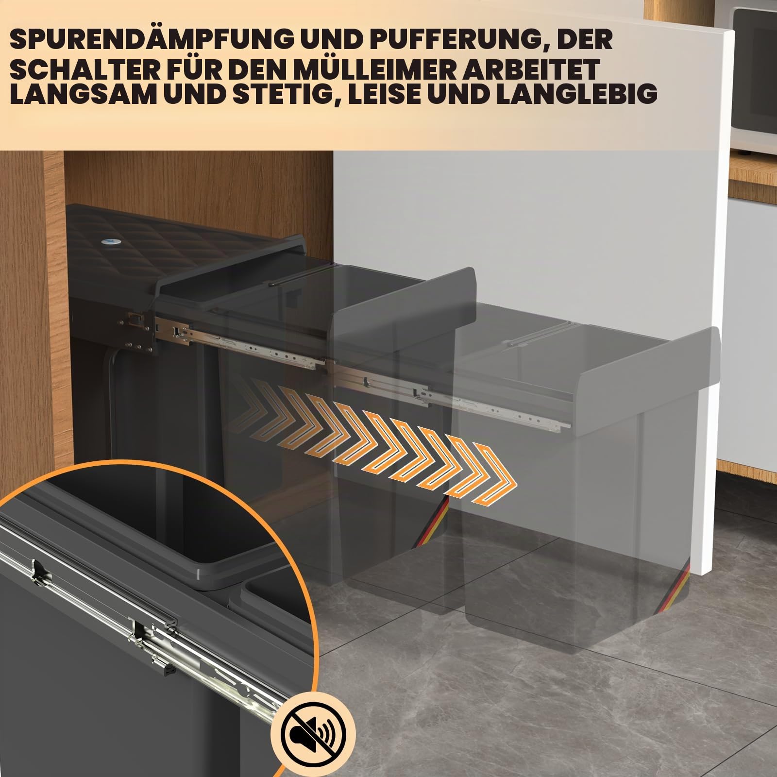 Huracan Mülleimer Küche Unterschrank Ausziehbar 40L, Mülleimer 2 Fächer, Mülltrennsystem Küche, Einbaumülleimer, Abfallsammler für Küchenschrank, Herausnehmbare Eimer, Platzsparend, Schwarz