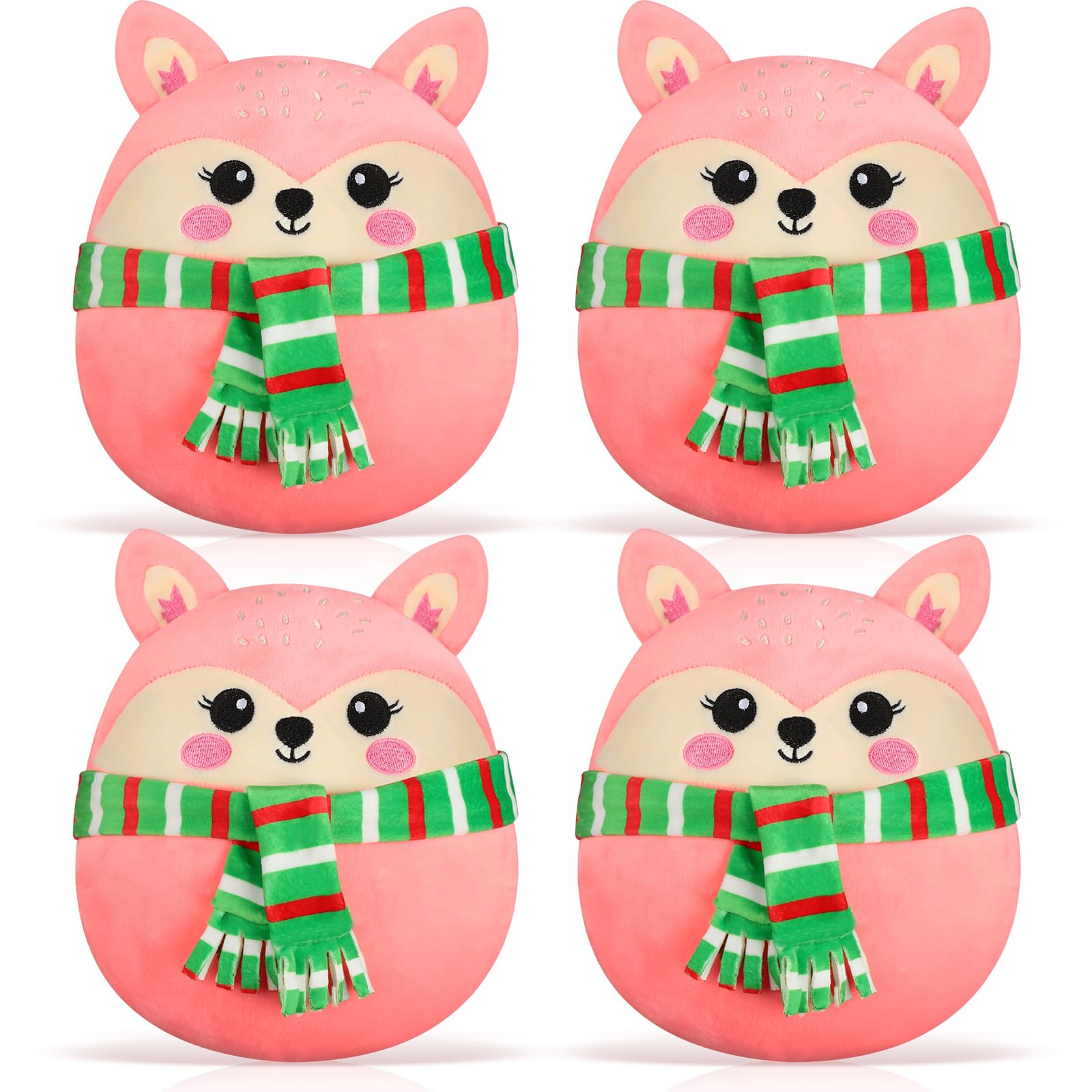 Shappy 4 Packs Christmas Fox Plush Stuffed Animal Bulk 8 Inch Cute and Soft Deer Plush Toys Fox Pillow Toys Holiday Stuffed Animal for Christmas Birthday Party Supply