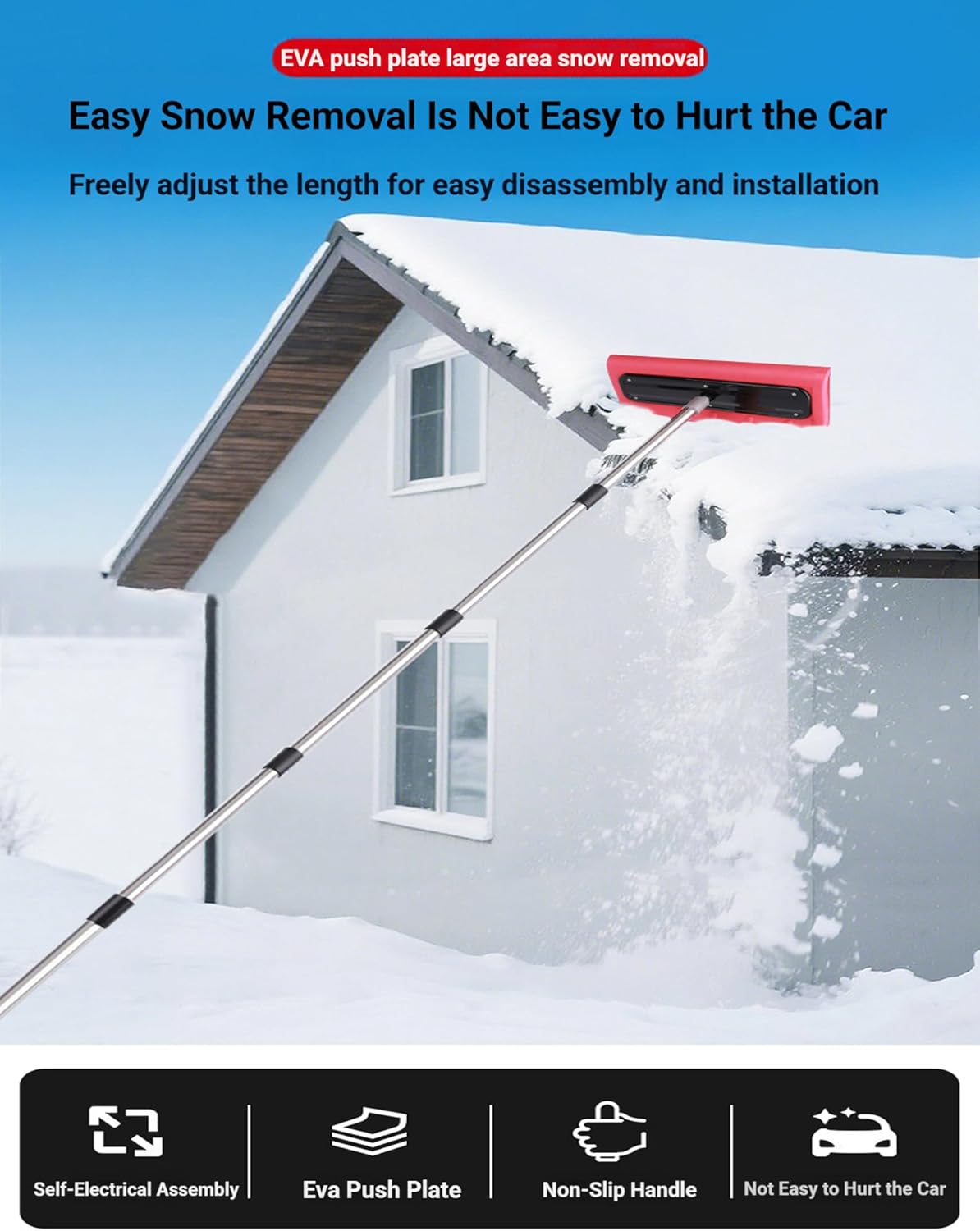 Snow Roof Rake, Adjustable Snow Roof Rakes for Snow Removal, Foam Broom Scraper for Metal Roof, for Roof Vehicle Garage Home Lawn Backyard Outdoor (5pole 2.0m)