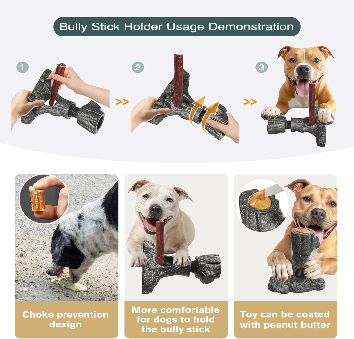 Tree Stump Dog Puzzle Toy for Medium/Large Dogs – Interactive Chew Toy with Frozen Treat Molds & Peanut Butter Grooves, Tree Trunk Bully Stick Holder for Dogs, Fits Various Bully Sticks