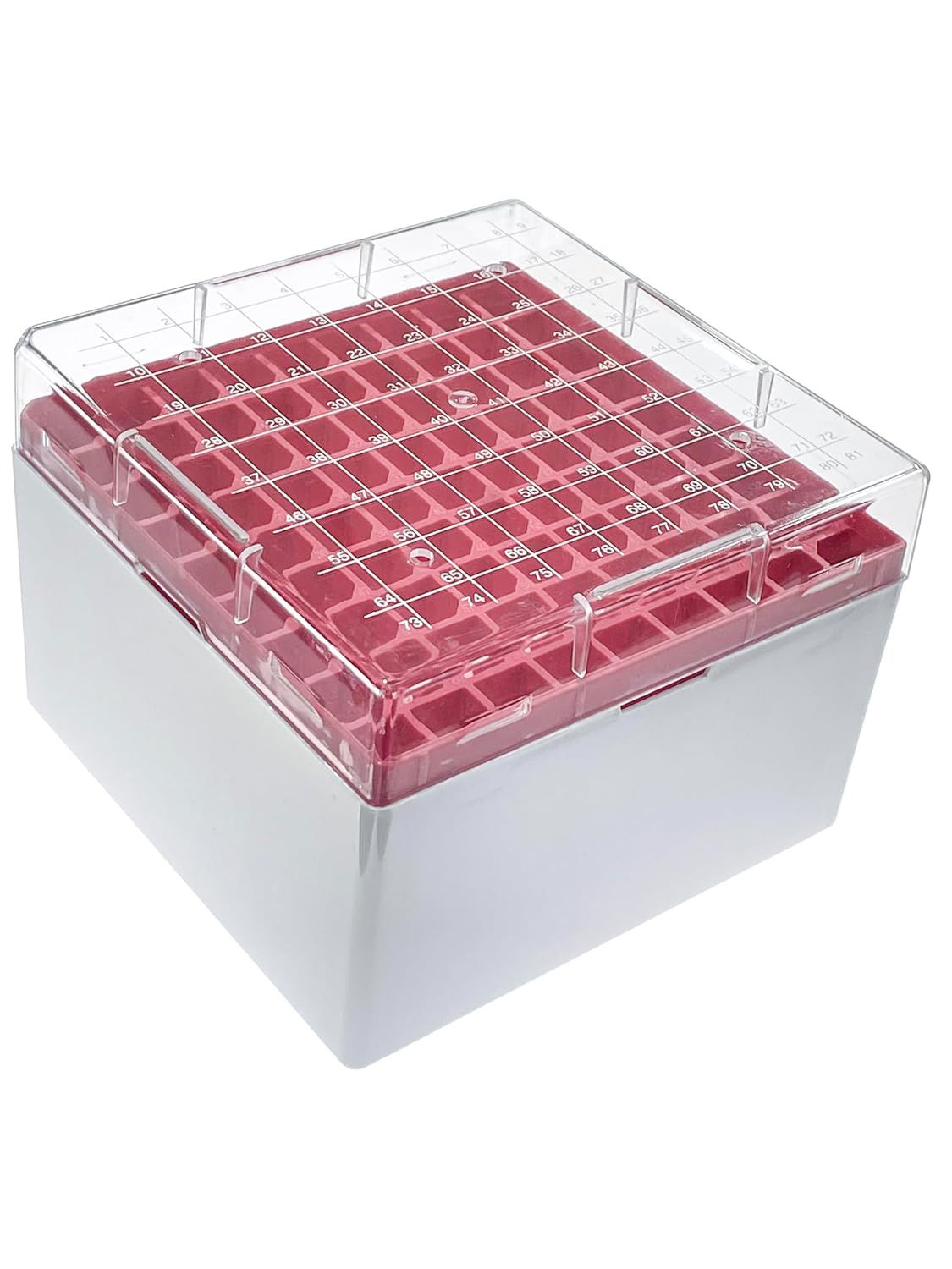 MUHWA 4 Packs 5ml Cryogenic Vial Storage Box, 81-Place CryoBox Vial Rack for Corning/Thermo 5ml cryotube(Assorted Color Blue/Red/Yellow/Green)