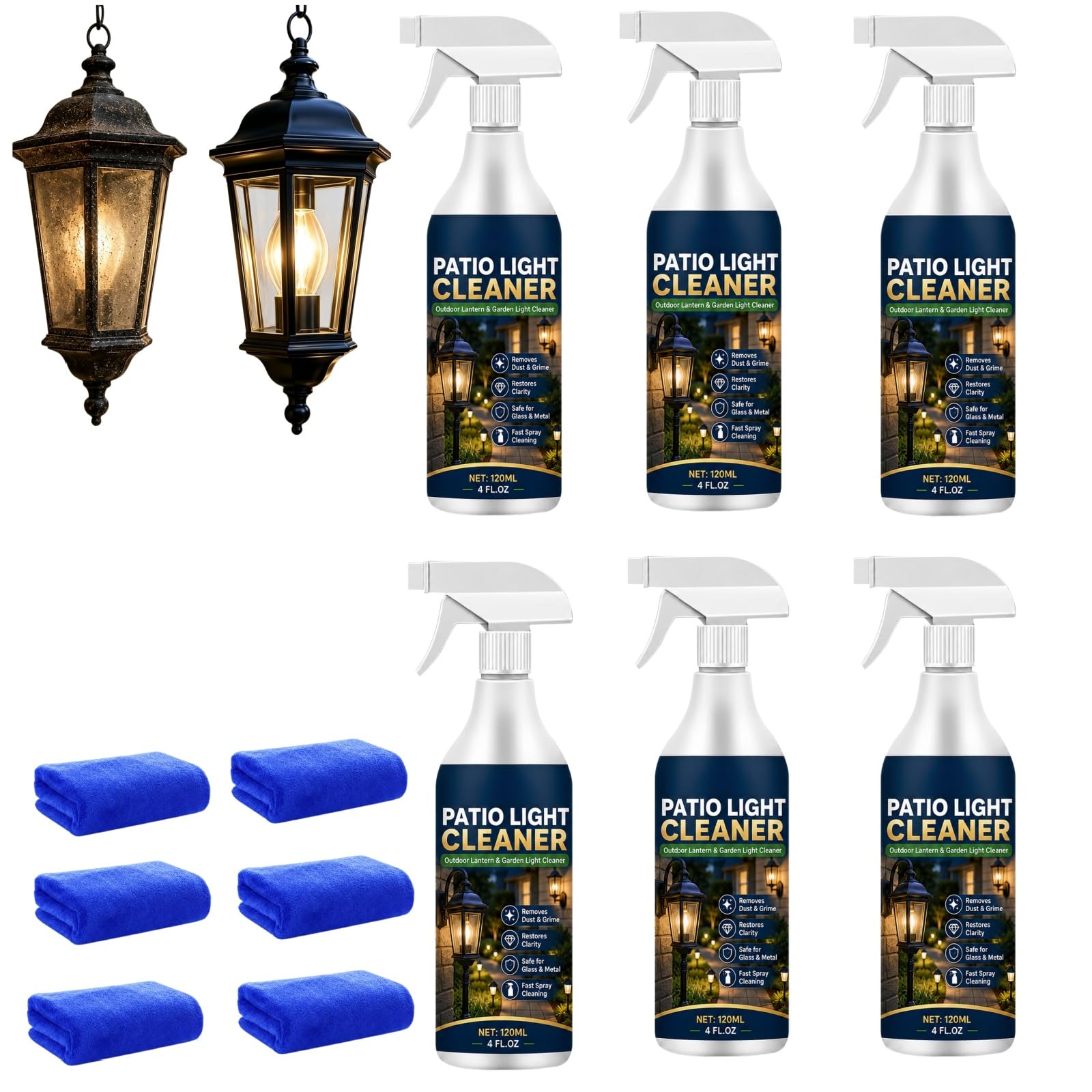Outdoor Patio Light Cleaning Spray, entfernt kraftvoll Staub, Schmutz, Pollen und Wasserflecken von Lampenschirmen und Beleuchtungskörpern. Bringt die ursprüngliche kristallklare Helligkeit (6pcs)