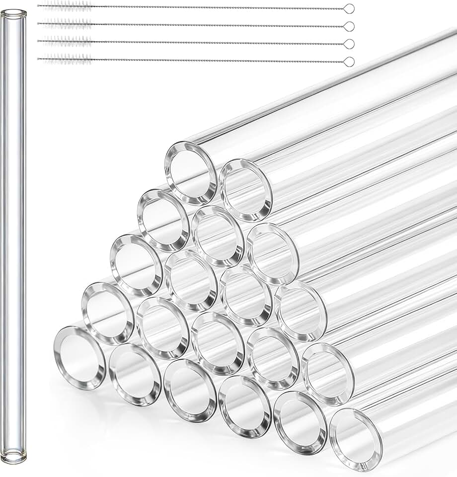 Tlence 20 Pieces 12 In Glass Blowing Tubes, 12mm OD 8mm ID 2mm Thick Wall Glass Borosilicate Pipe, Clear glass Bubble Tubing with 4 Cleaning Brush for Laboratory Experiment Art DIY