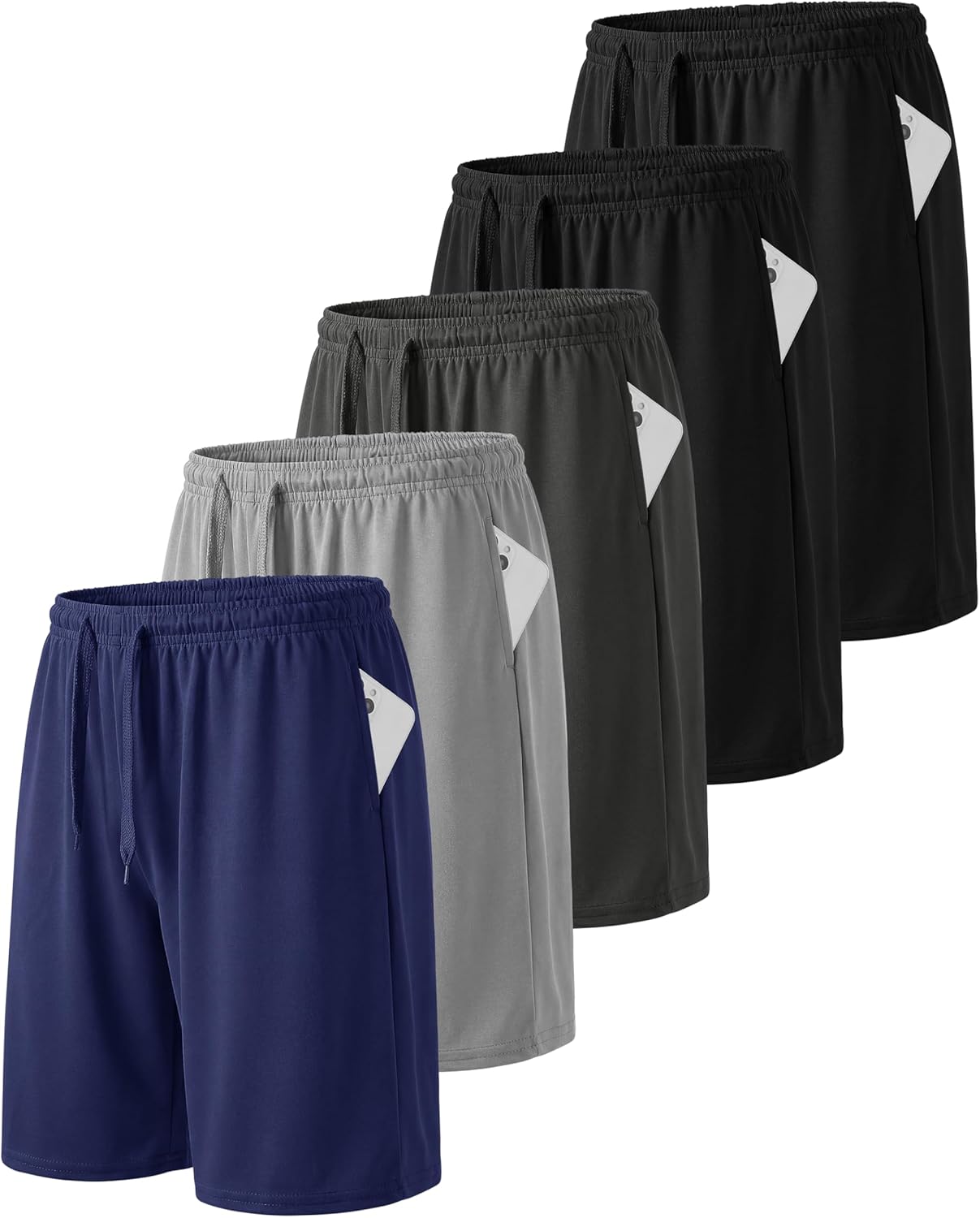 Resinta 5 Pack Boys Athletic Shorts Kids Youth Basketball Shorts Active Performance Quick Dry Gym Elastic Waist with Pockets