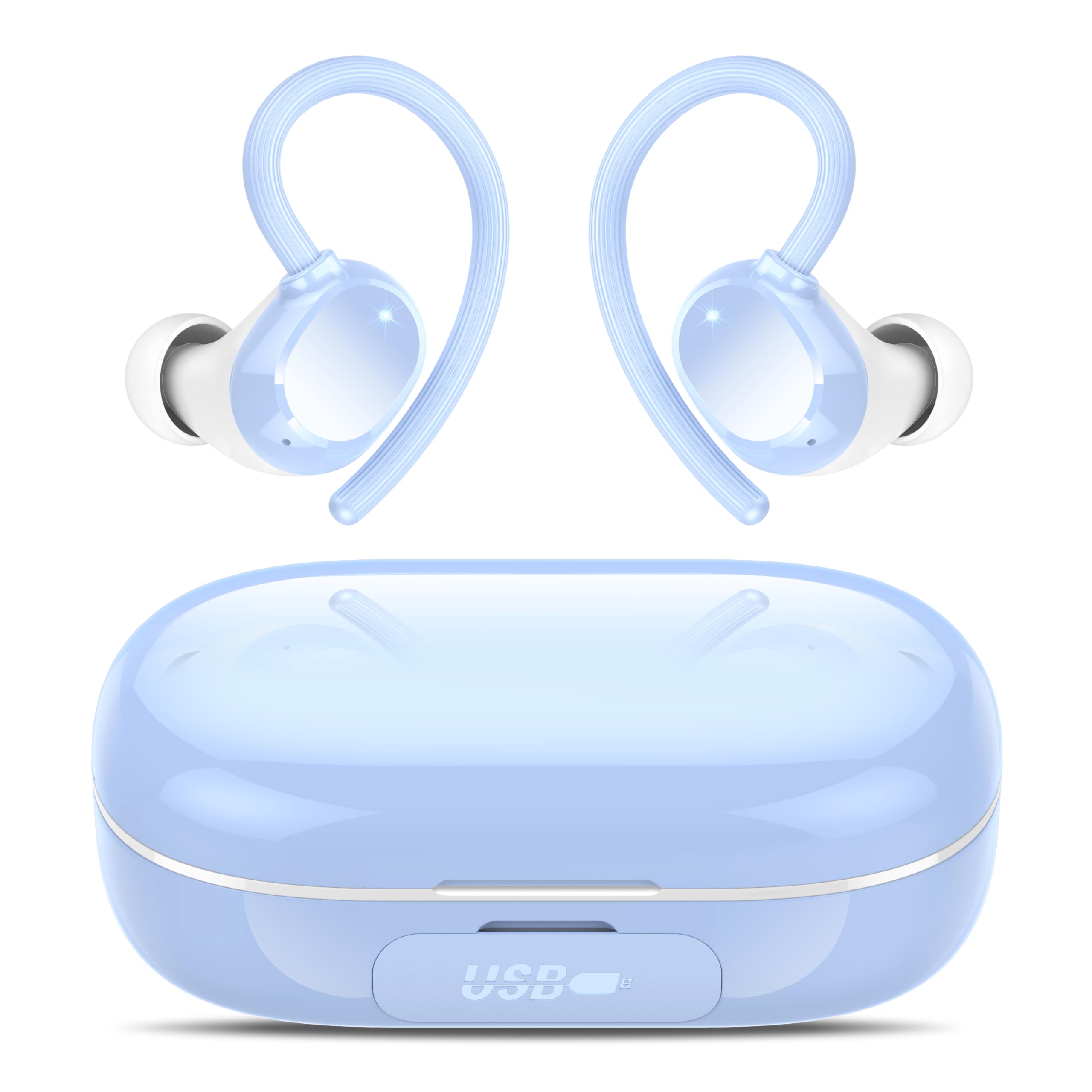 Bluetooth Kopfhörer Sport, Kopfhörer Kabellos Bluetooth 5.3 mit 4 ENC Mic, 128H Spielzeit Kabellose Kopfhörer, Tiefer Bass Earbuds IP7 Wasserdicht Ohrhörer LED-Anzeige USB-C Touch Control mit Ohrhaken