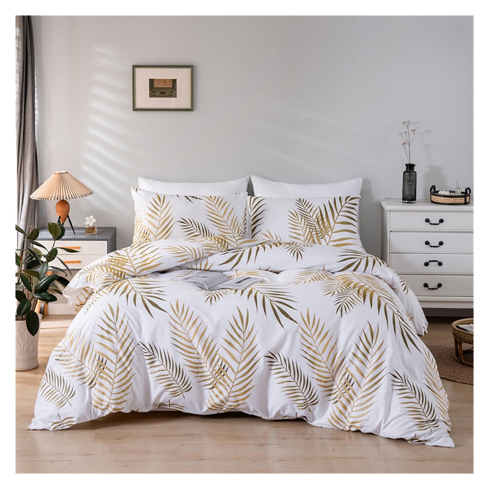 4ピースコンプリートベッドセット、布団カバーセットダブル, モダンなスタイルのゴールドプリントクイーン布団カバーセットソフトで快適なシングルダブルツインキングキルトカバーと枕カバー2枚(1,AR Single Size 3pcs)