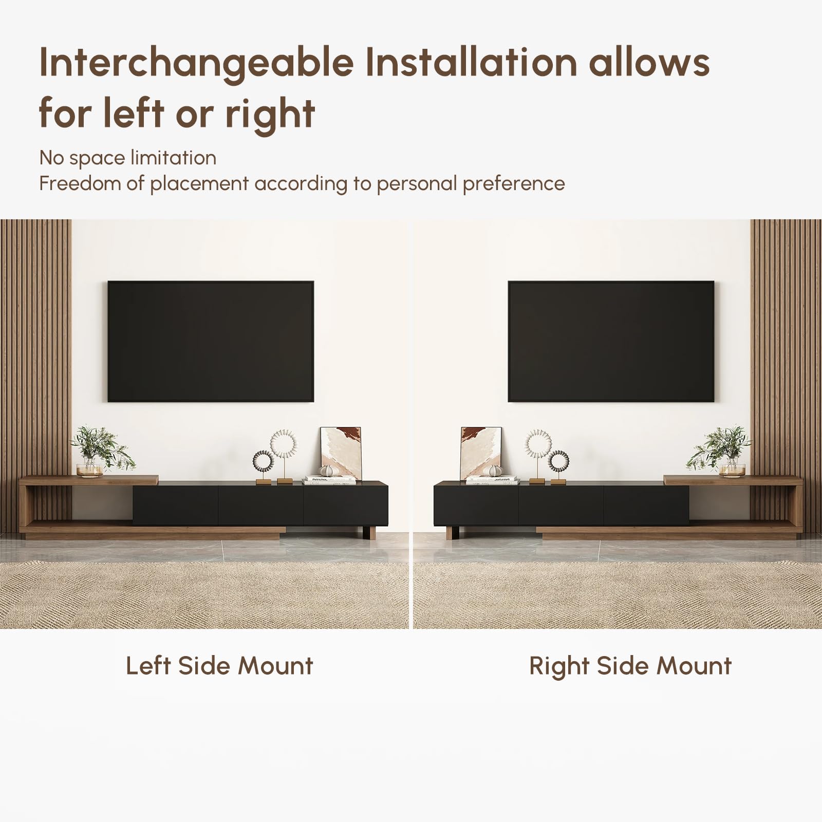 Homary Meuble TV Extensible 180-255 cm, Console Multimédia avec 3 Tiroirs