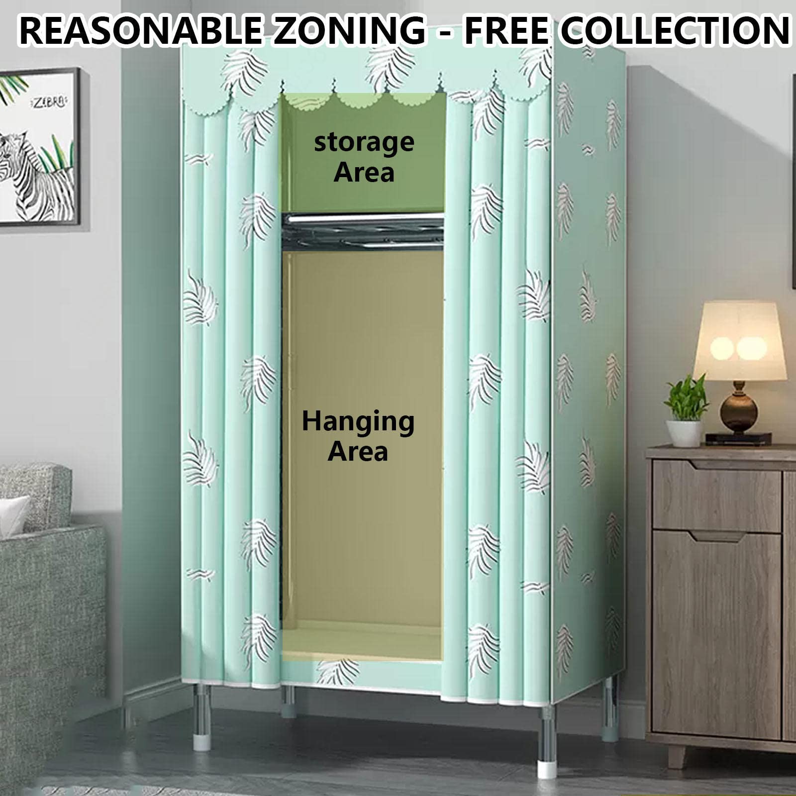 Kleiderschrank Tragbarer Kleiderschrank aus Segeltuch, großer Kleiderschrank-Aufbewahrungsorganisator mit Kleiderstange, Regalen, Stoffbezug, für Schlafzimmer, Wohnzimmer,B-85x45x1