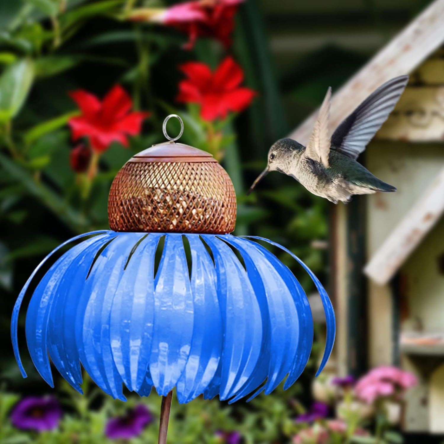 Coneflower Bird Feeder, Bird Feeder Coneflower Tray, Coneflower Standing Bird Feeder Wild Bird Feeder, Art Metal Standing Flower Bird Feeder for Outdoors Garden Yard Bird Decor (B)