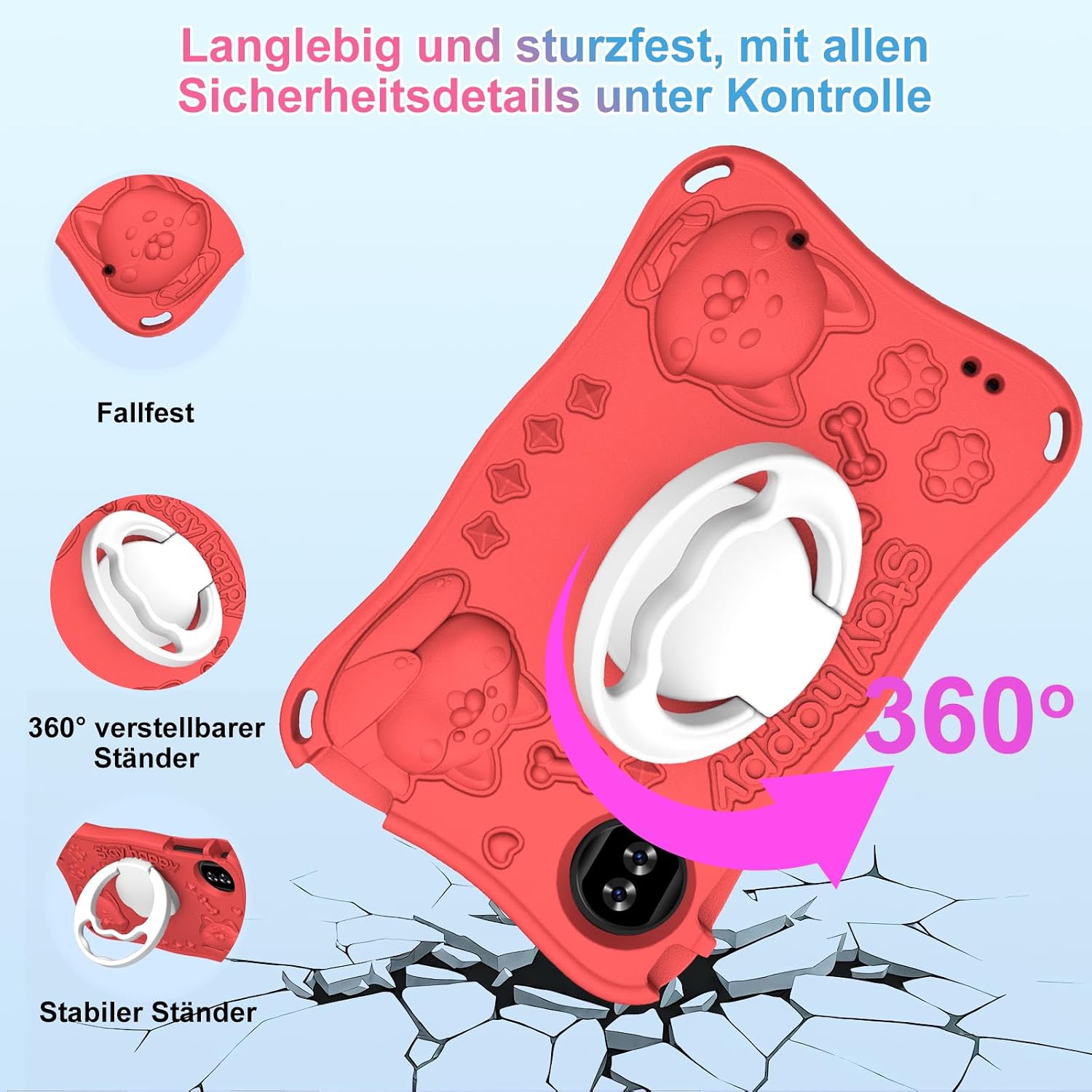2026 Tablet Android 15 Octa Core Tablets 9 Inch with 32GB ROM + TF 2TB 5G WiFi Widevine L1, GPS, Face ID 8 MP + 5 MP 5000 mAh, 1340 x 800, BT 5.0, Kids Tablet with Eva Case - Red – Bild 7