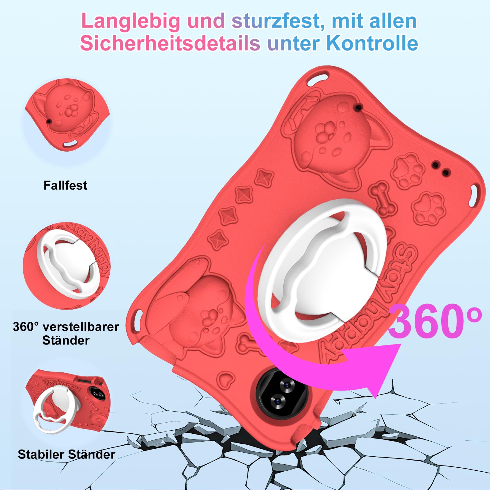 2026 Tablet Android 15 Octa Core Tablets 9 Zoll mit 32GB ROM+TF 2TB 5G WiFi Widevine L1, GPS, Face ID 8 MP + 5 MP 5000mAh,1340 * 800,BT 5.0, Kids Tablet mit Eva Case - Rot