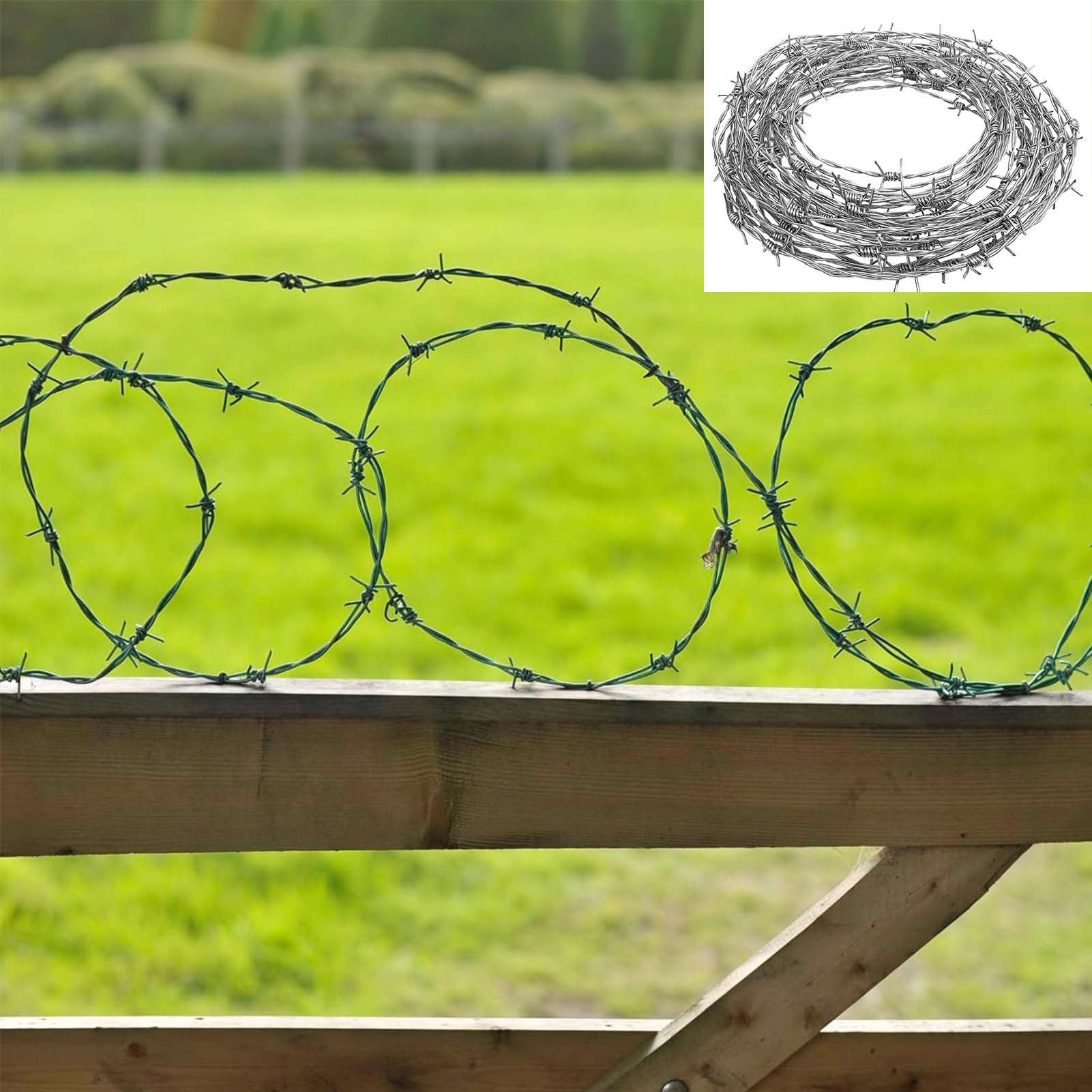 Alambre Espino 1.7mm, 4 Puntas Acero Galvanizado Alambre De Púas, Anti-Robo Alambre De Espino para Manualidades, Cercas Y Repelente De Plagas,1.7mm,100m
