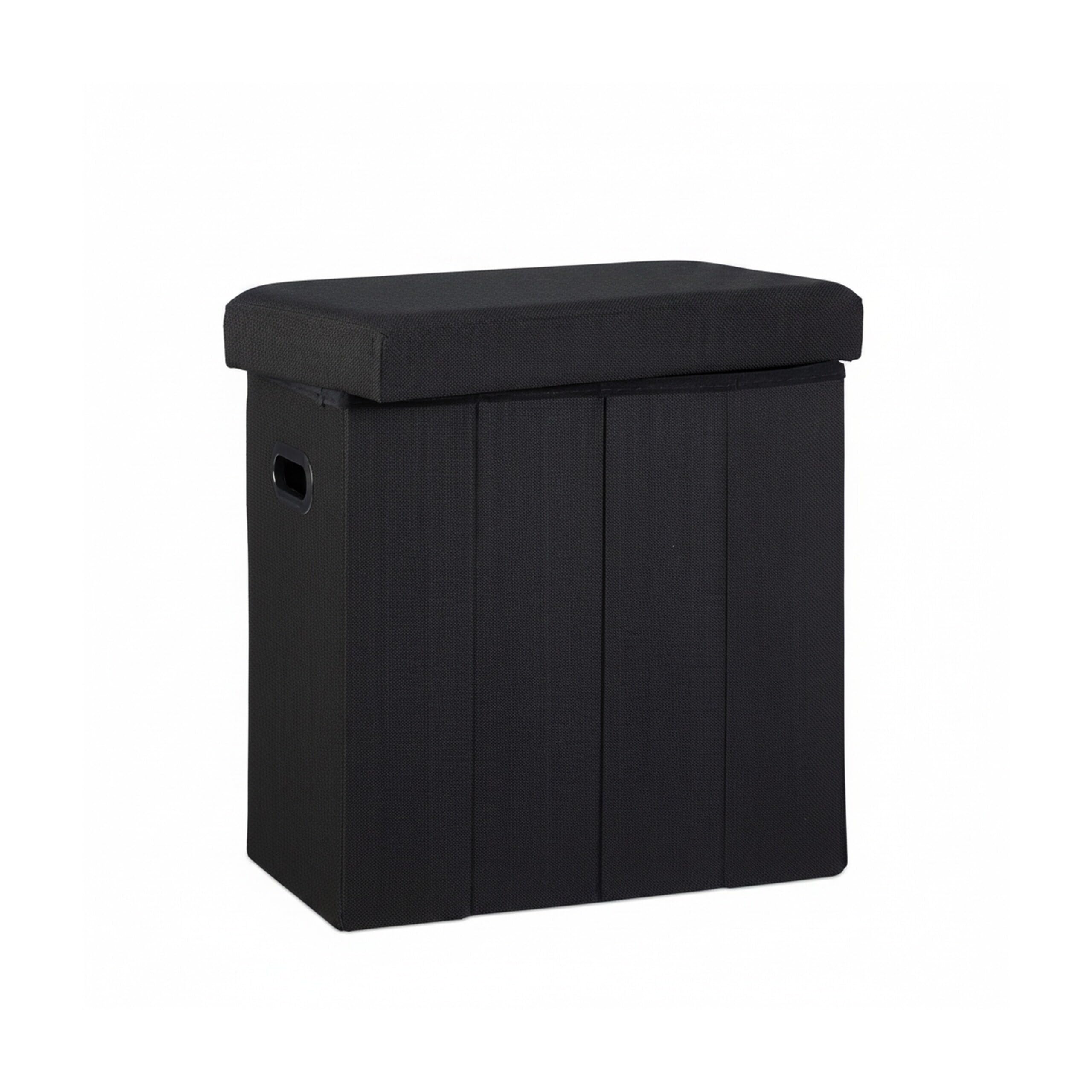 Relaxdays Puff Almacenaje Plegable con Tapa, Poliéster, Negro, 49.5 X 46 X 25.5 Cm