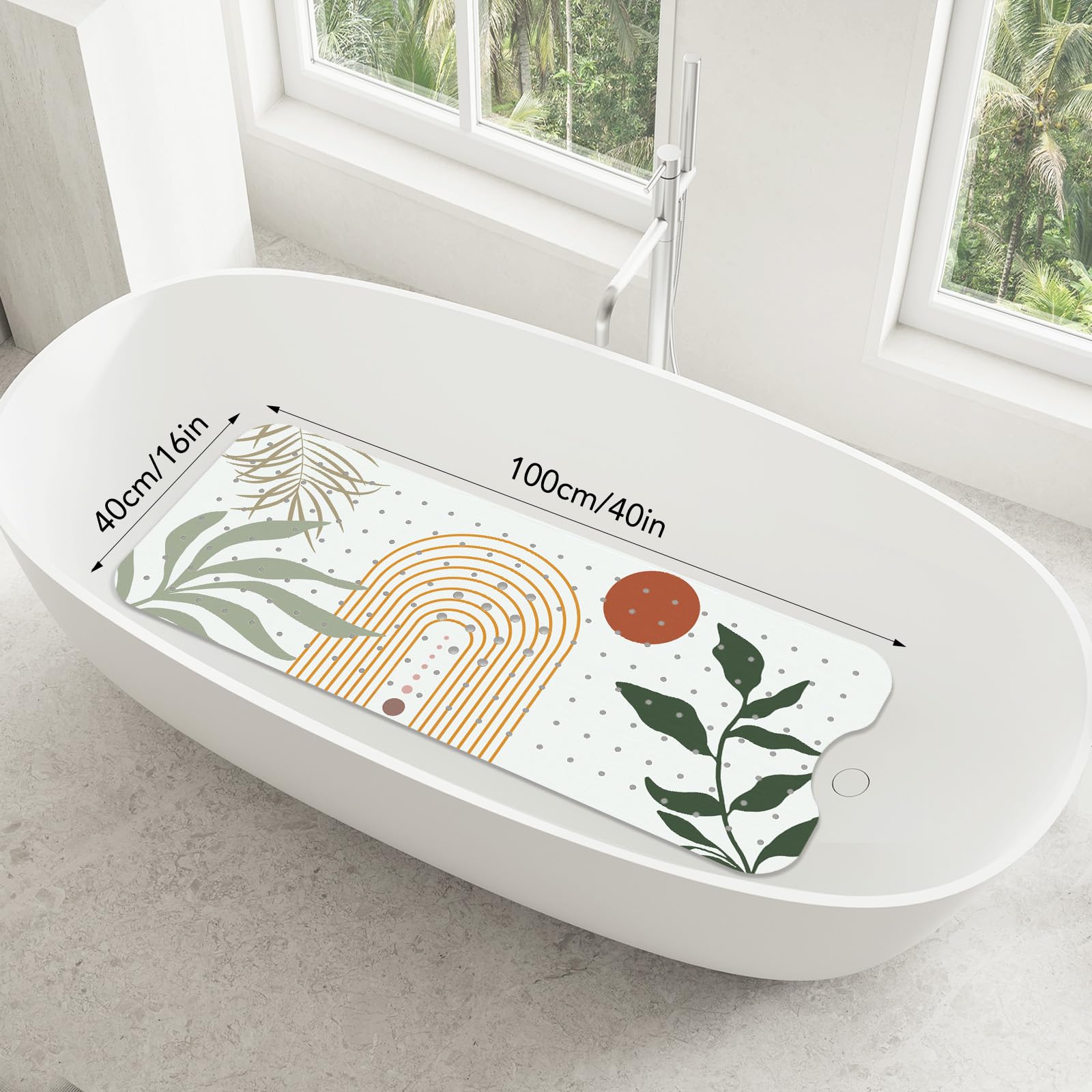 SHUCHING Boho Bath Mat Non Slip Anti Mould, 100 X 40 cm Extra Long Bathtub Mat Anti Slip - Image 2