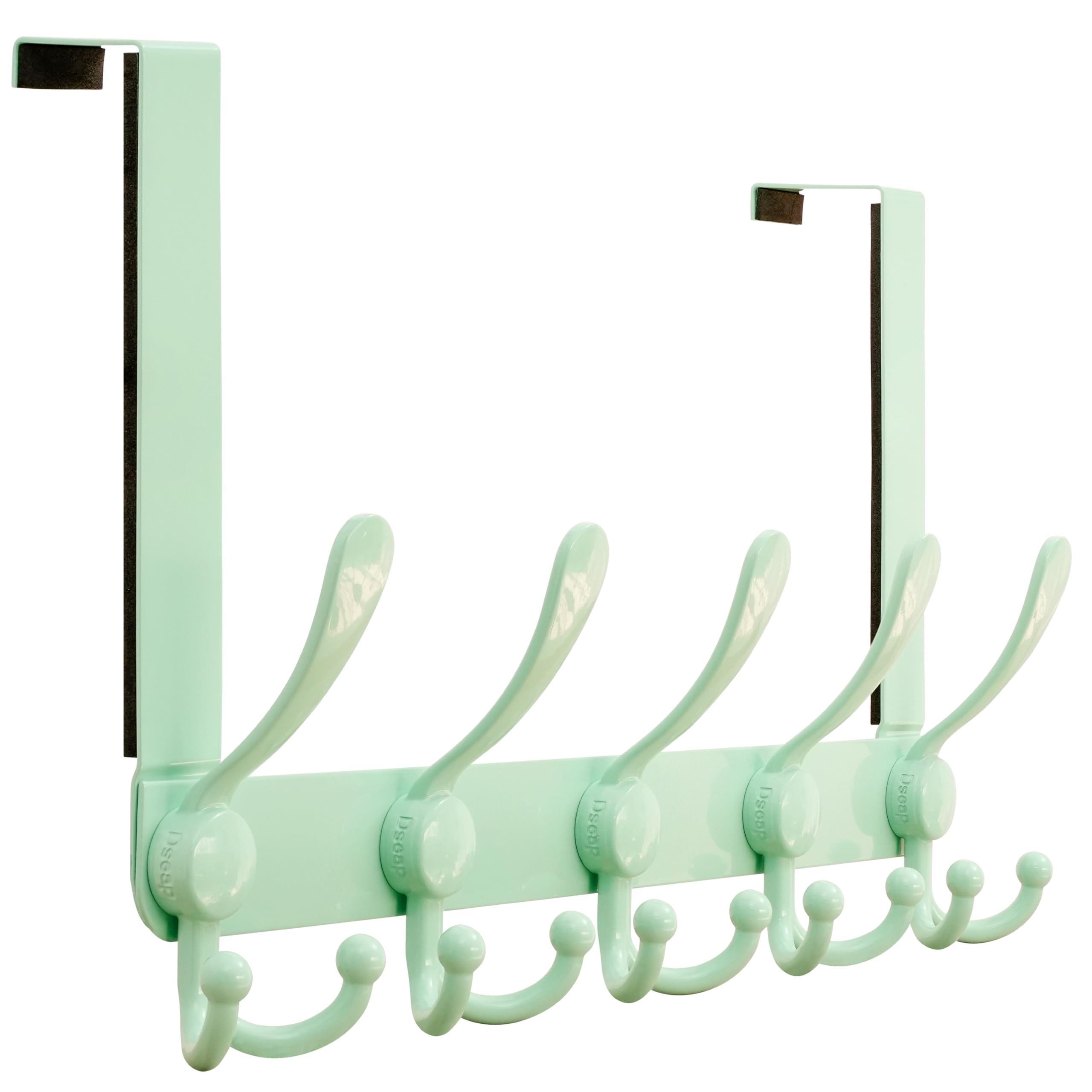 Dseap Upgraded Over Door Hook | Fits 3.5-4.5cm Doors, Easy Install Heavy-Duty Stainless Steel | 5 Triple Hooks Door Hanger Rack | Damage-Free for Coats Bags Towels, Green