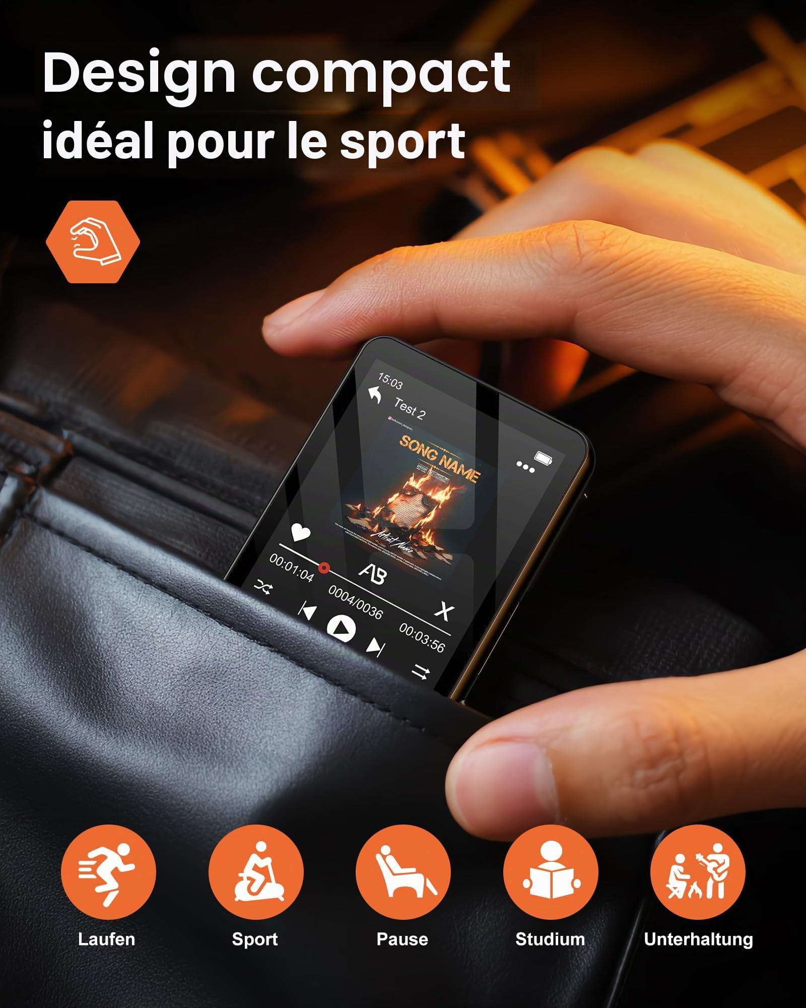 Lecteur MP3 avec Bluetooth 5.4, Lecteur Musique Enfant Hi-FI avec Écran Tactile 2.4", 128GB Baladeur MP3 Sport Compatible avec Radio FM, Enregistrement, Prend en Charge Cartes TF Jusqu'à 512 Go