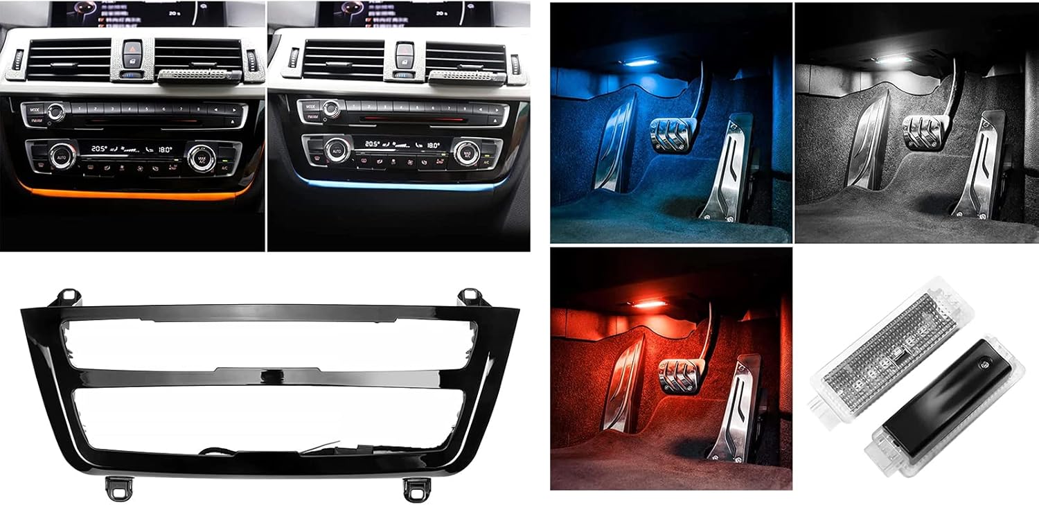 Jaronx Compatible with BMW LED Console Panel Ambient Light + LED Footwell Ambient Light for 1' F20, 2' F22, 3' F30, 4' F32, 5' F10, 7' F01, X1 F48, X3 F25, X4 F26, AC Control Panel Ambient Lights