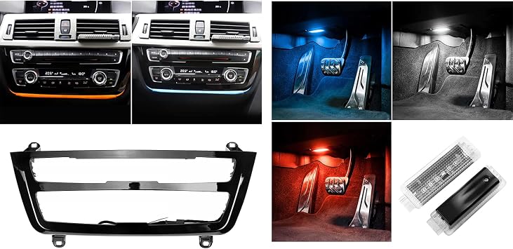 Jaronx Compatible with BMW LED Console Panel Ambient Light + LED Footwell Ambient Light for 1 F20, 2 F22, 3 F30, 4 F32, 5 F10, 7 F01, X1 F48, X3 F25, X4 F26, AC Control Panel Ambient Lights