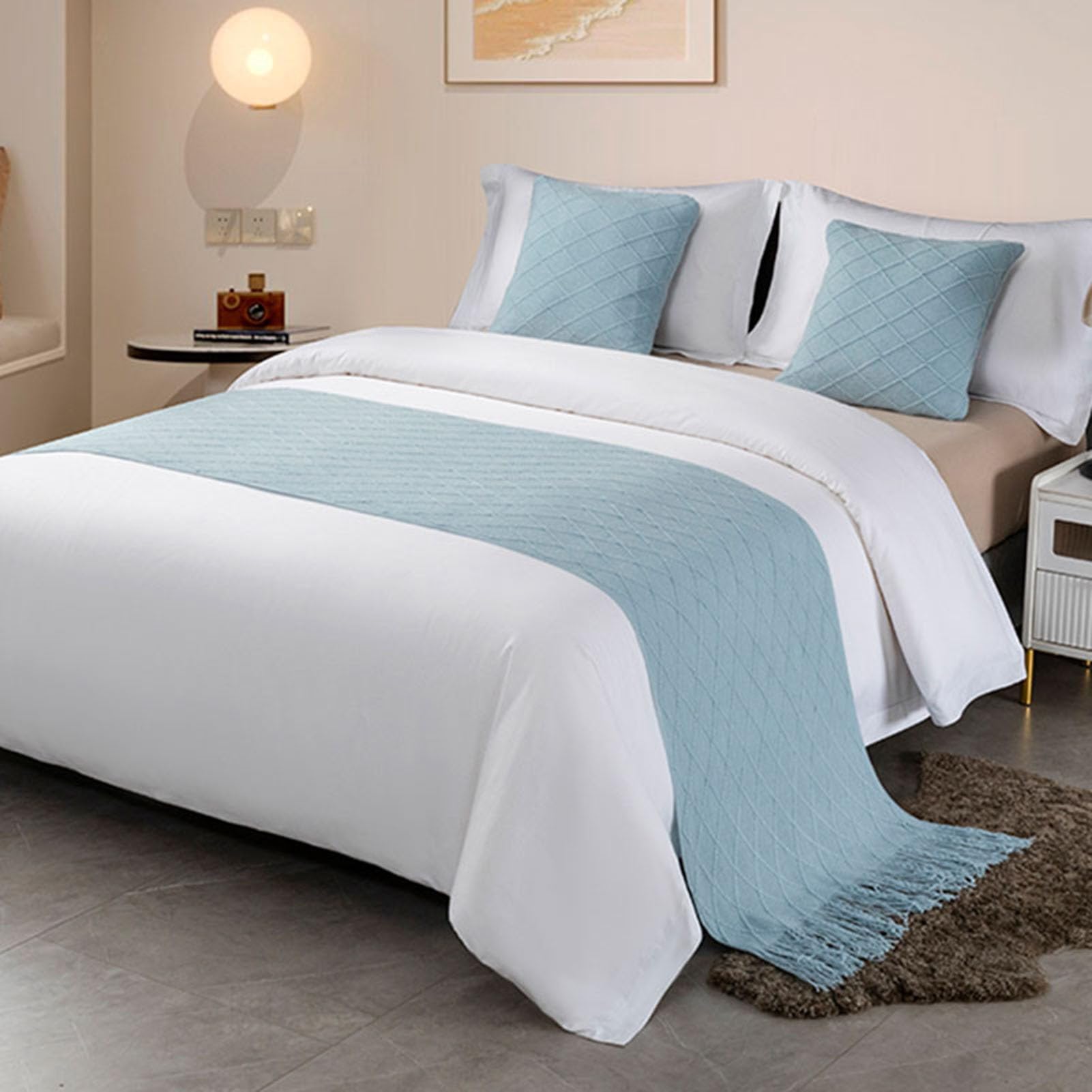 HFDJRWK Artistic Bedspreads Suitable for Bedrooms and Hotels Decorative Bed Scarves Bedding Sets(Blue (D),60x260 cm)