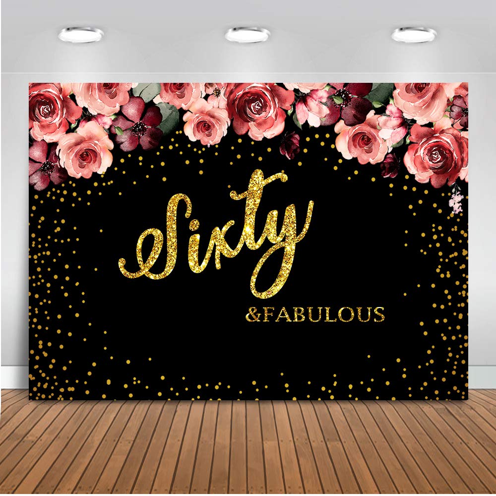Mehofoto Soixante Et Toile De Fond Fabuleuse 8x6ft Joyeux Anniversaire Roses Rouges Decoration Spots Dores Noir Photographie Backgroun 60eme Anniversaire Fete Photo Booth Backdrops Amazon Fr High Tech