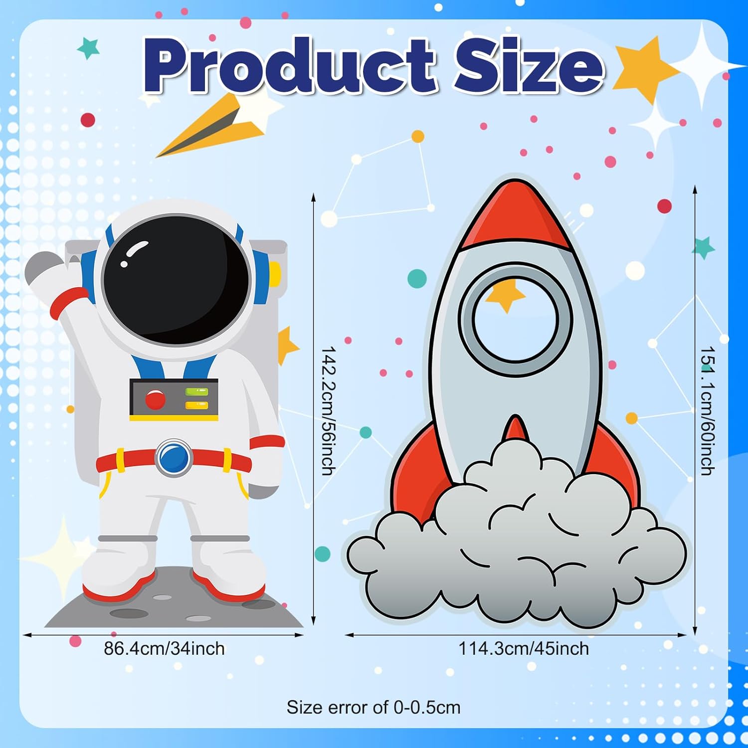 Leinuosen 2 Pcs 4.7 ft Astronaut and 5 ft Rocket Space Ship Cardboard Cutout Stand Ups Rocket Spaceship Backdrop Photo Props Standup for Classroom VBS Space Astronaut Theme Party Decoration Backdrop