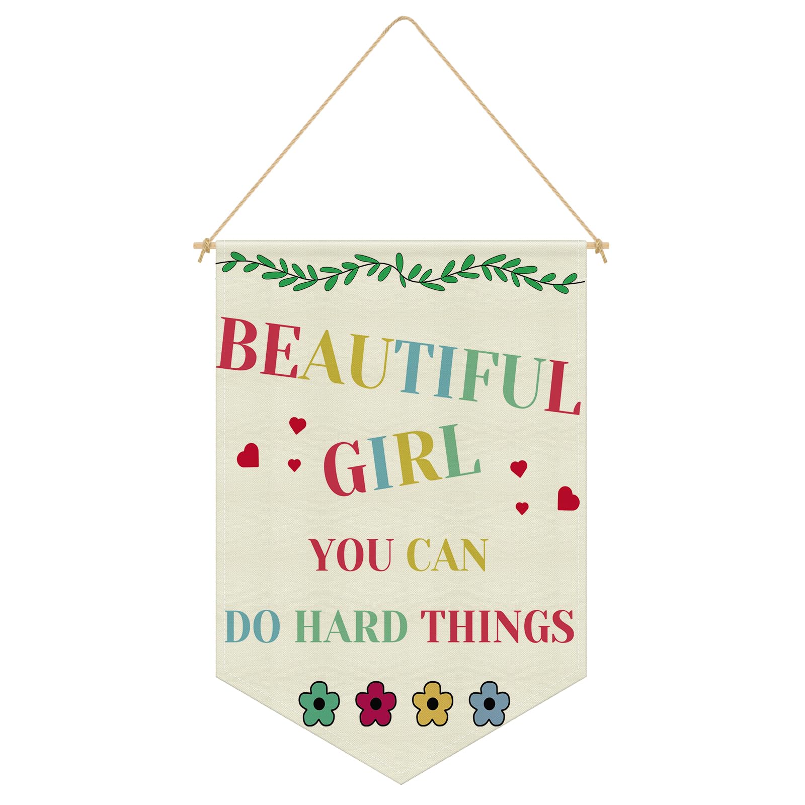 Inspirational Gift for Girls Positive Affirmations Wall Decor Hanging Pennant Flag Banner for Girls Bedroom Classroom Nursery Room Decor Kids Room Banner Playroom Wall Art Linen Cotton Flag
