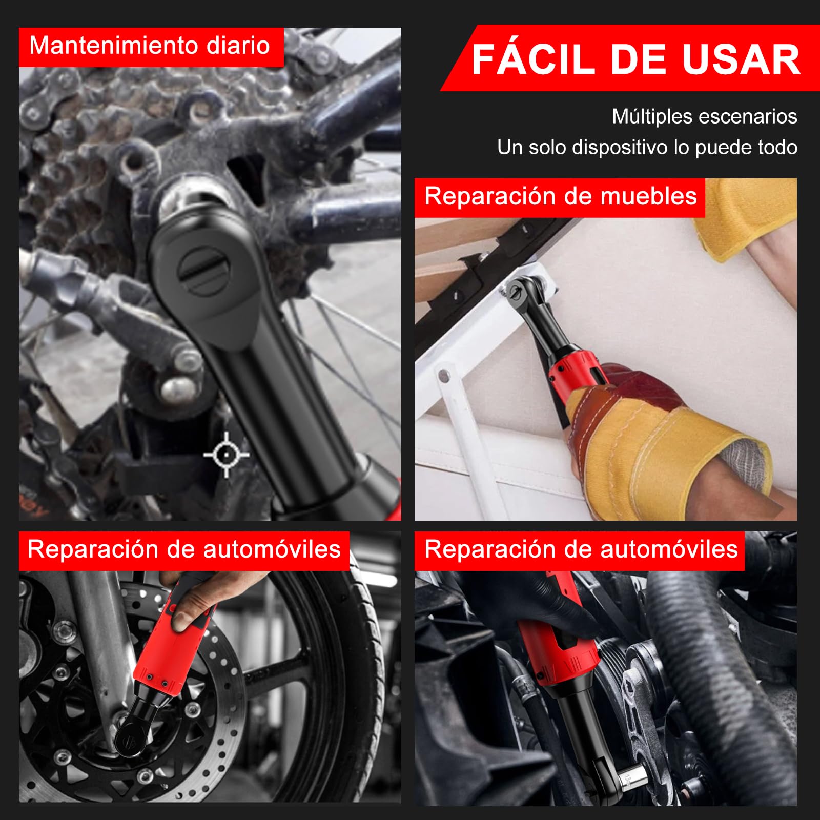 Llave de Carraca Eléctrica Inalámbrica, 12V 3/8" juego de llaves de trinquete eléctricas 35 Nm con 2 baterías de 1500 mAh y 7 enchufes para Reparación de Automóviles y Mantenimiento de Fontanería