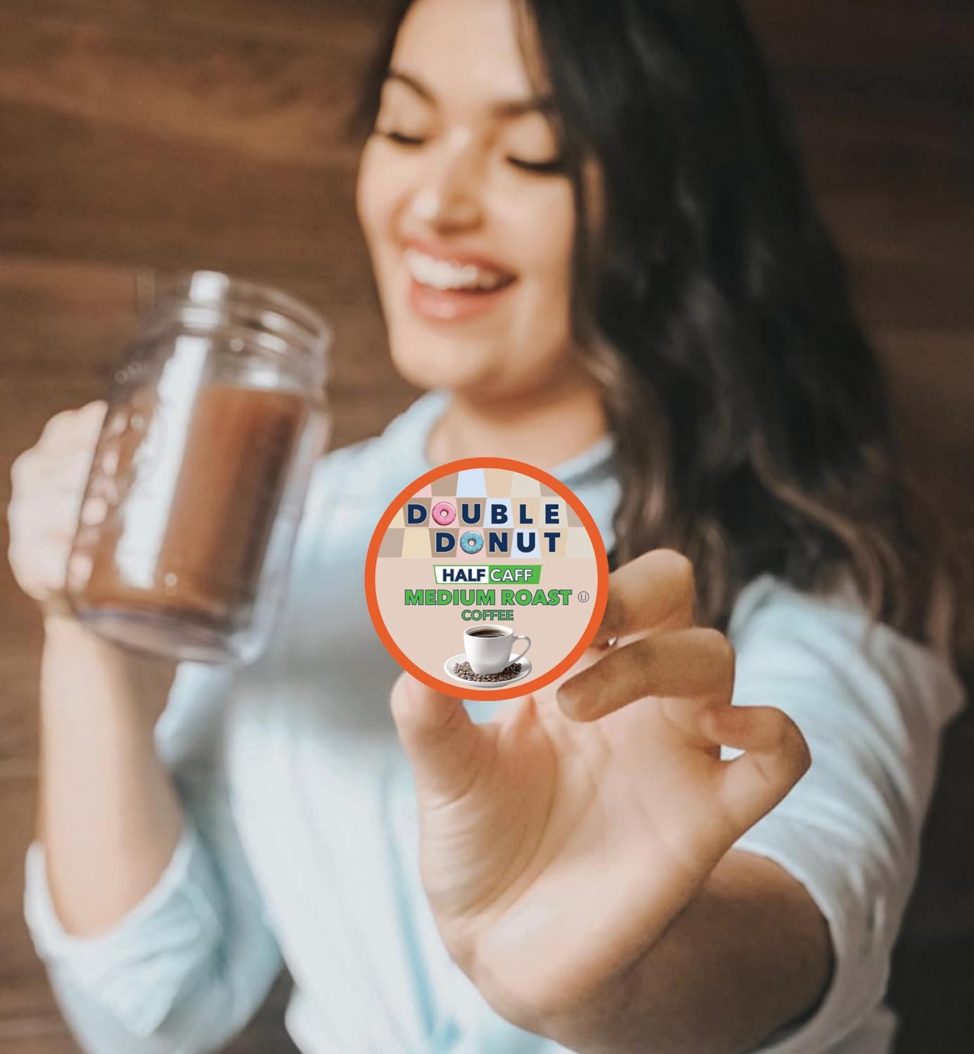 Double Donut Coffee Half Caff Coffee Pods, Single Serve Half Caffeine Coffee Pods For Keurig K Cup Brewers, Medium Roast, 72 Count