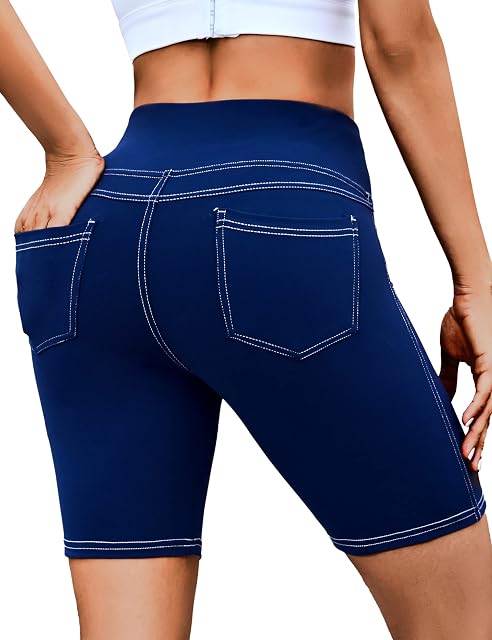 VOOVEEYA 5"/8" Workout Biker Shorts for Women High Waist - Tummy Control Gym Shorts with Pockets Butt Lifting Yoga Shorts