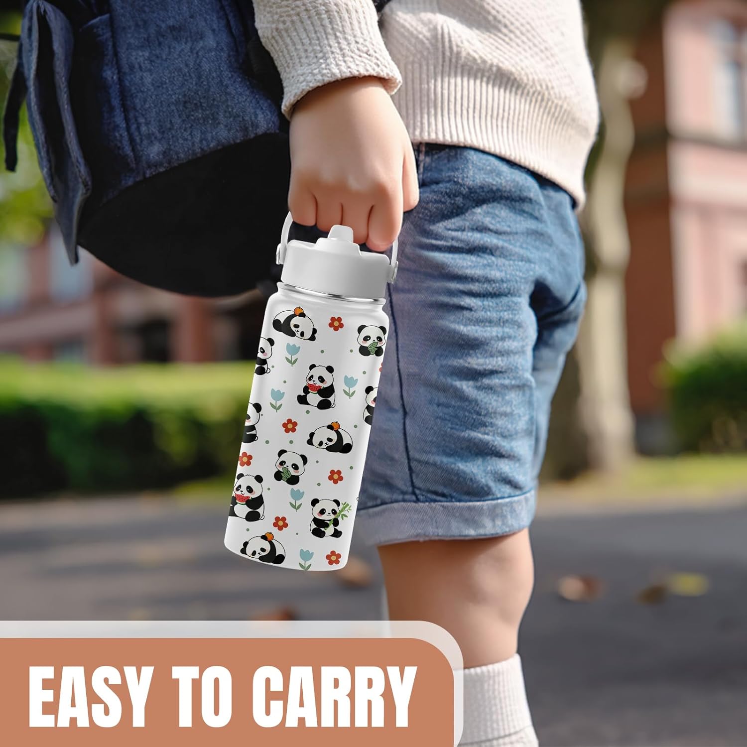 Panda Gifts for Girls Boys, 16 oz Water Bottle with Straw Lid, Panda Water Bottle, Stainless Steel Insulated Tumbler, Cute Animals Cups, Birthday Christmas Gifts for Animal Lovers - Image 6