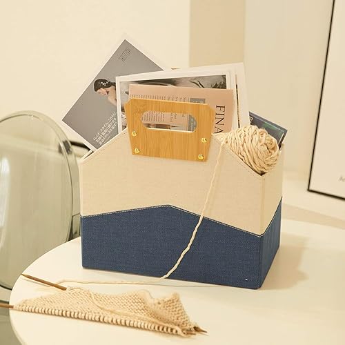 Miniatura 8 de Paquete de 2 revisteros, revistero plegable con mango de bambú, soporte duradero para revistas, carpeta de suelo, organizador de libros de juguetes,