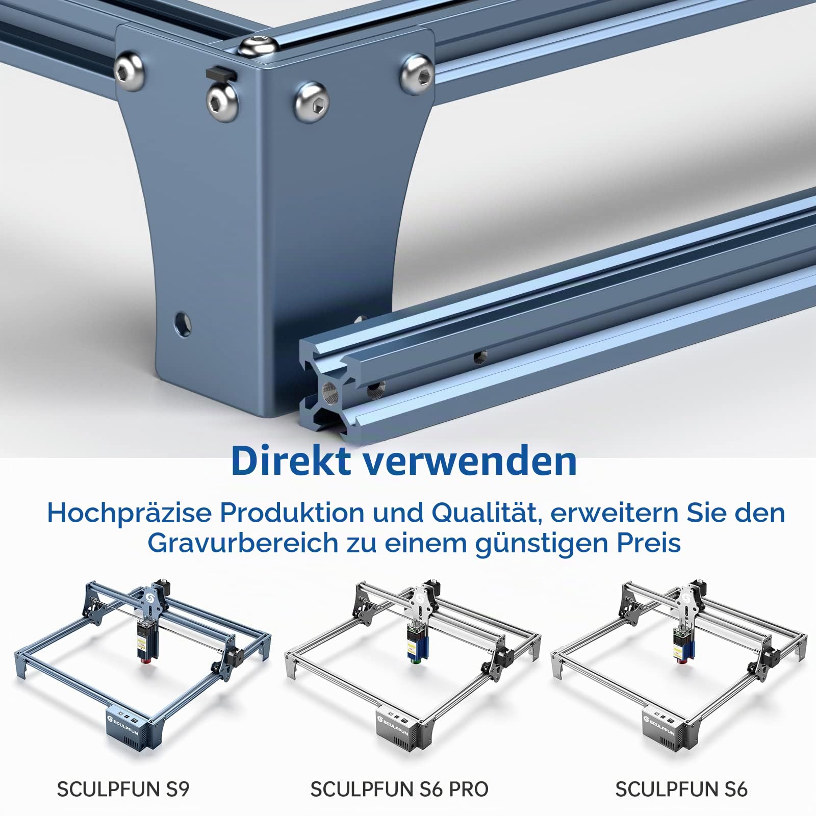 SCULPFUN S9 Erweiterung, Y-Achsen-Erweiterungs kit, Gravur Bereich-Erweiterungskit für SCULPFUN S9 Laser Graviermaschine, Erweiterter Riesiger Gravurbereich auf 405 x 945 mm
