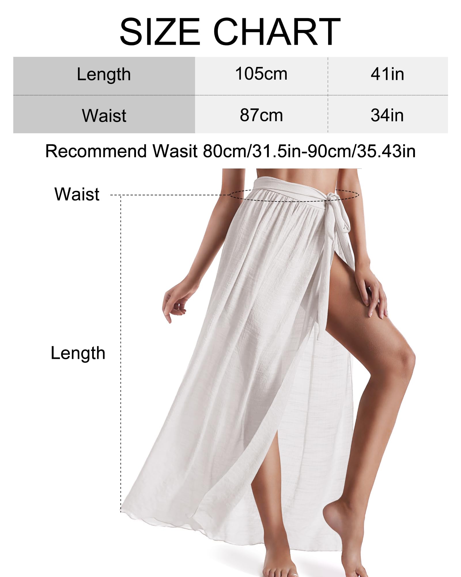 Eicolorte Beach Sarong Pareo damskie półprzezroczyste stroje kąpielowe okrycie krótka spódnica z frędzlami, 51-biały (US 4-12), L