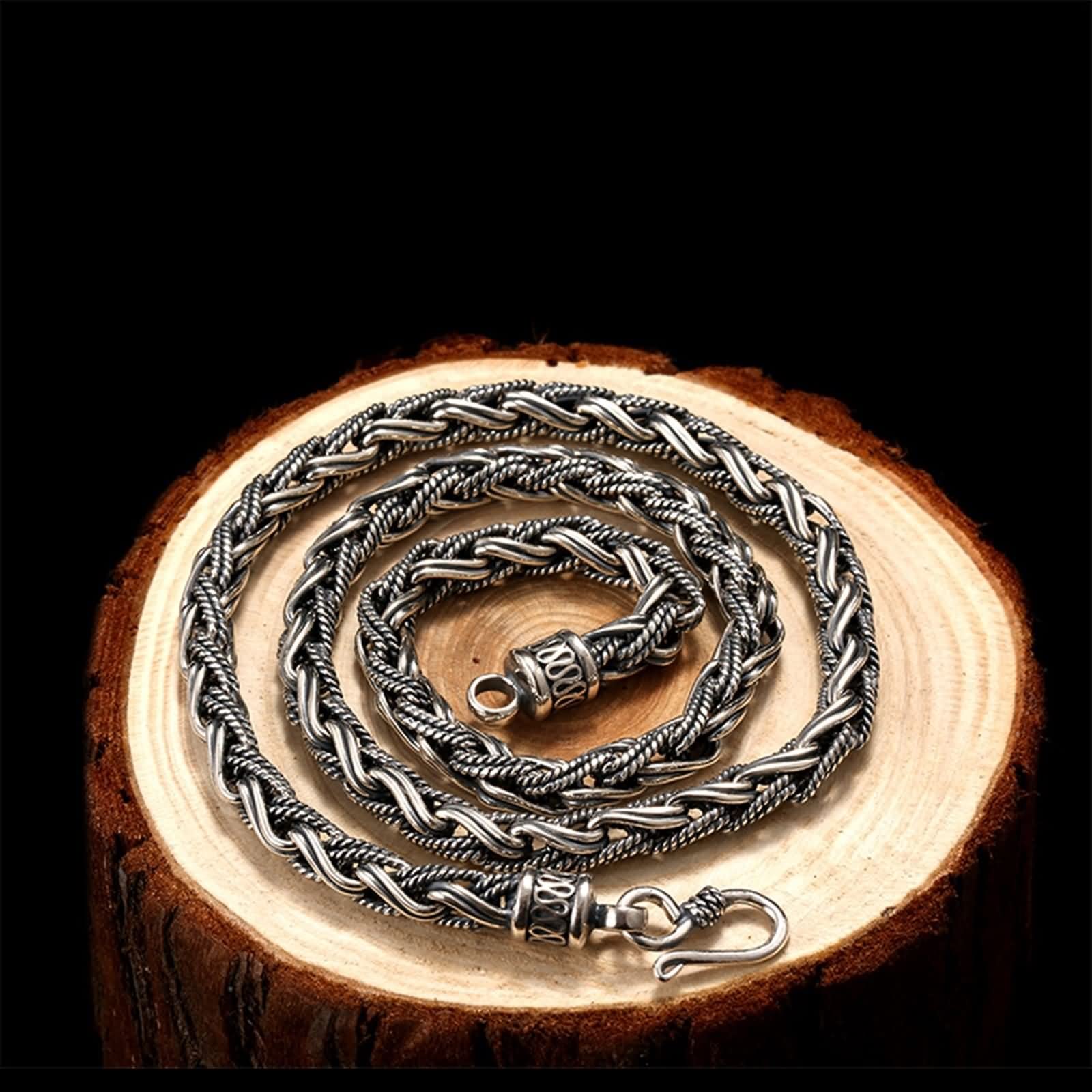 Naszyjnik męski srebrny 55 cm, łańcuszek bez wisiorka damski, szerokość 7 mm, srebrny łańcuszek o splocie pszenicznym, No Gemstone