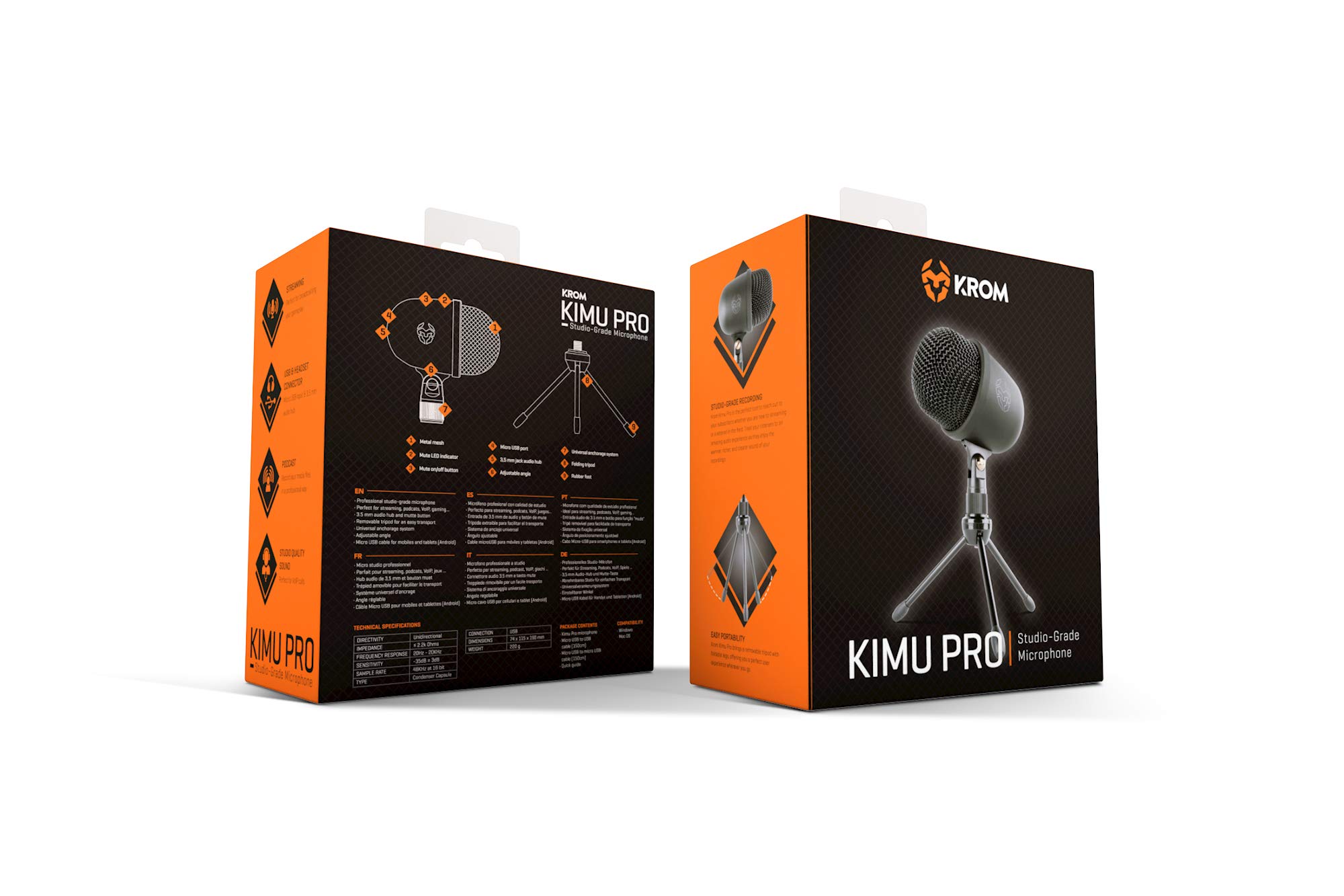 KROM KIMU PRO - Microphone unidirectionnel, connexion Micro USB pour téléphones portables et tablettes, prise audio 3,5 mm