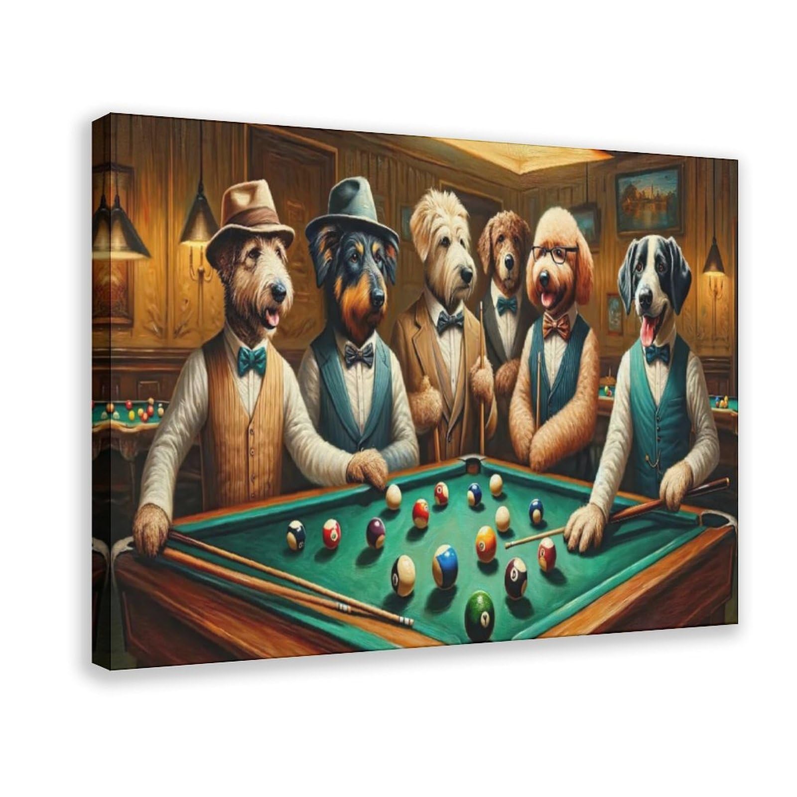 GQVCJSW Dogs Playing Pool Room Art, Game Room Decor Canvas Poster Bedroom Decor Landscape Office Room Decor Gift 08x12inch(20x30cm)