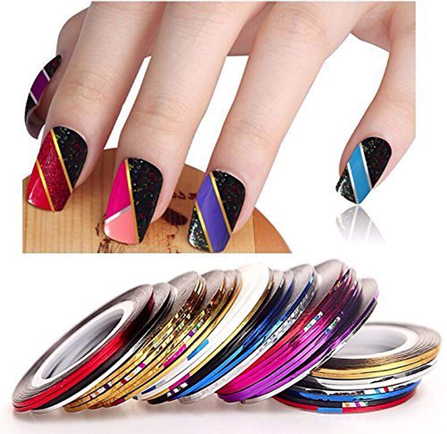 SAVNI combo of 7 brushes, 5 nail tools, 10 1mm striping nail tape and 3 pcs of french manicure tips 1