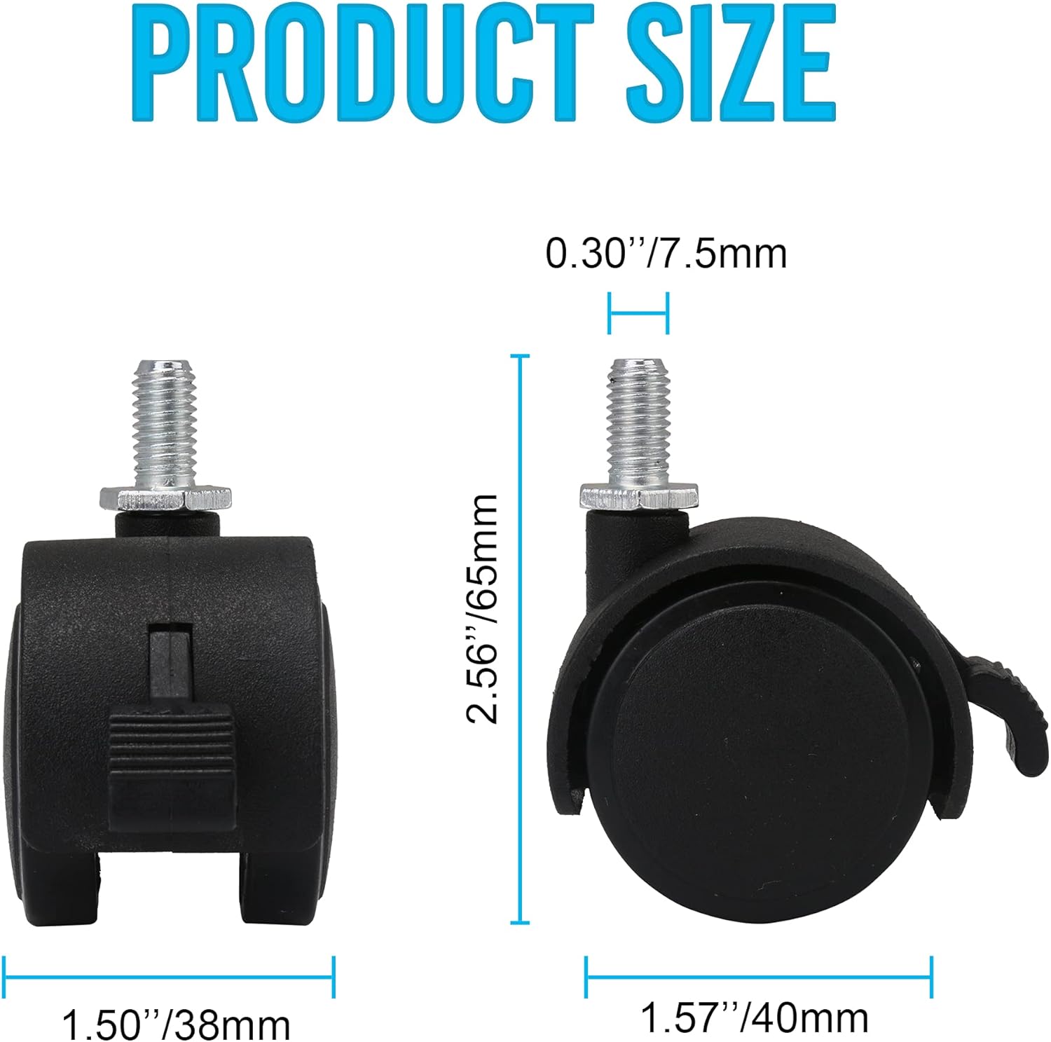 RDEXP Office Home Furniture Accessories 1.5"" Swivel Wheel Caster Chair Caster Brake Pack of 4: Furniture & Decor