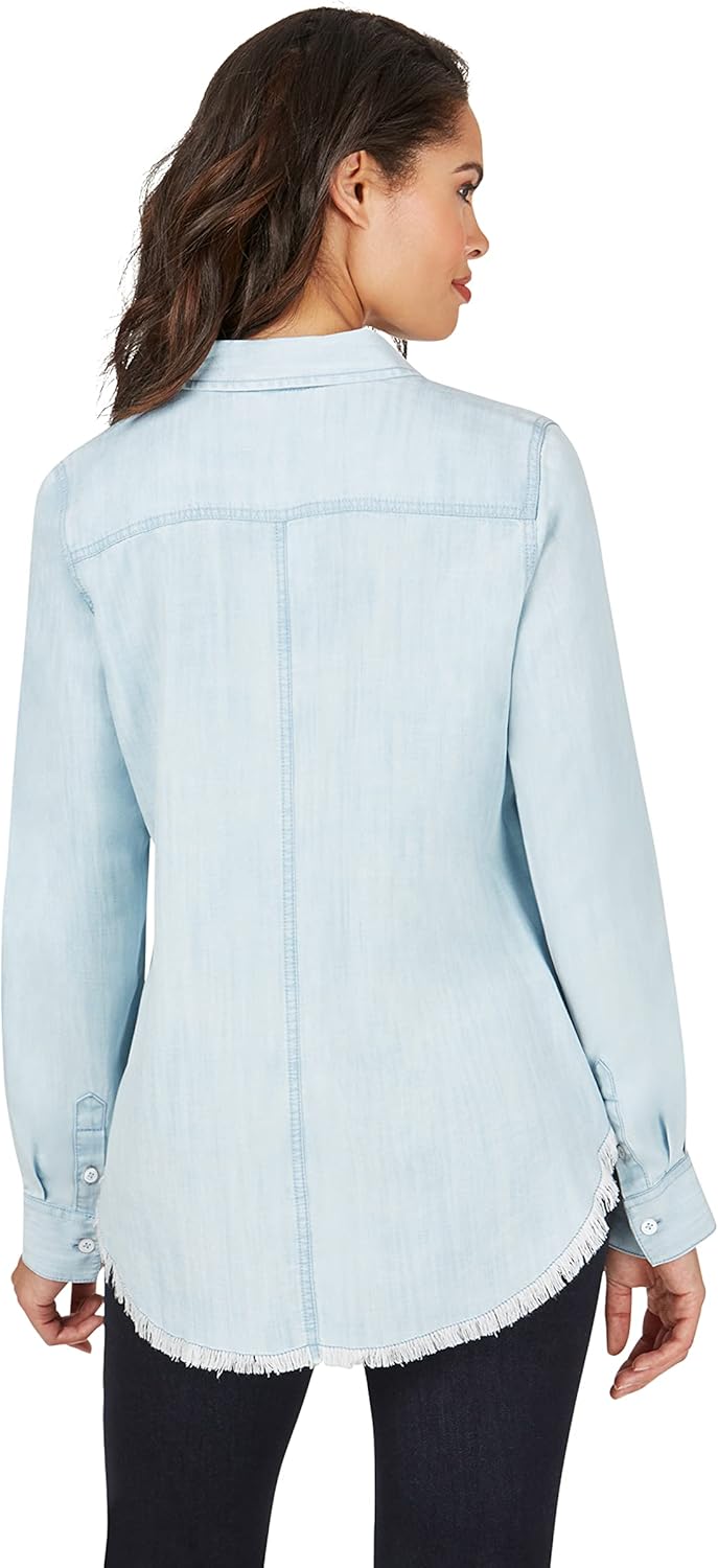Foxcroft Women's Haven Long Sleeve Tencel Blouse, BLUEWASH, 8 - Image 2