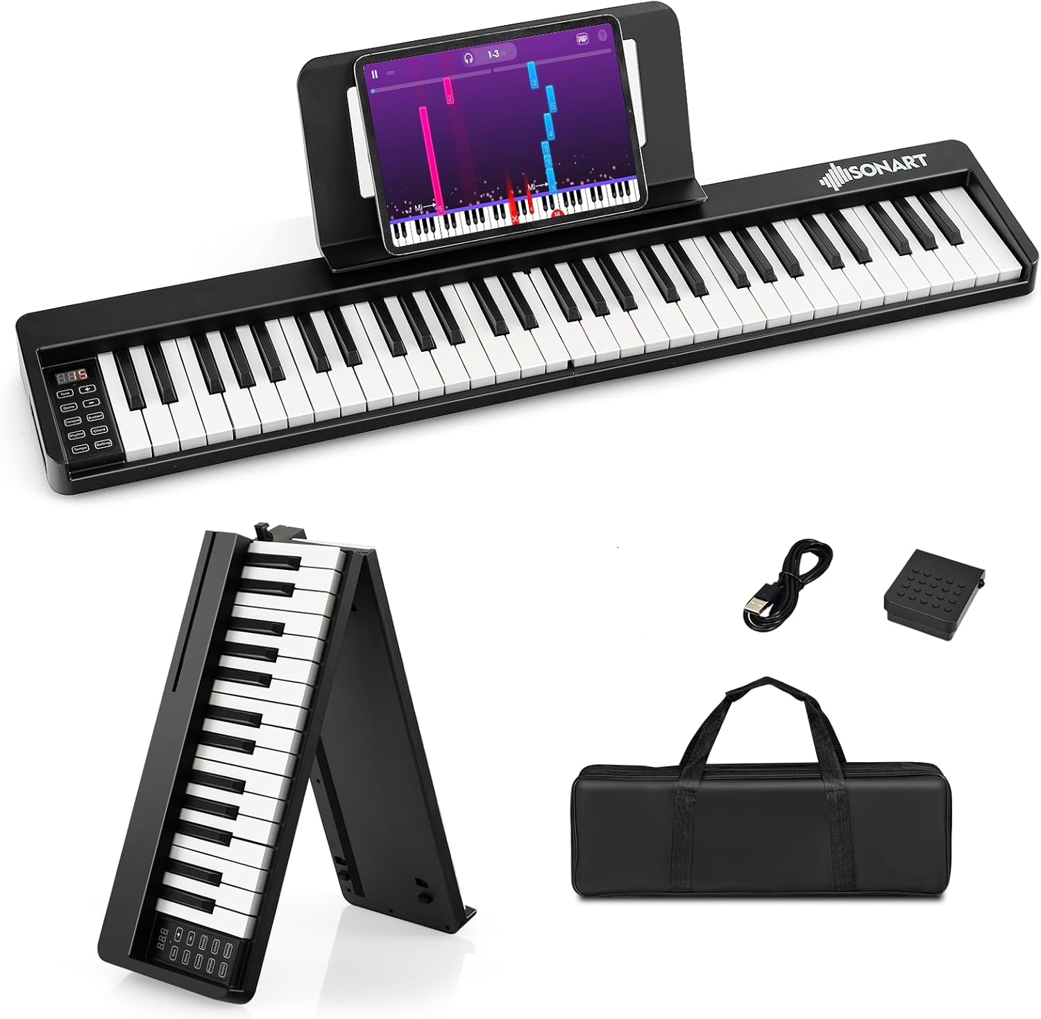 GYMAX 61 Keys Foldable Digital Piano, Portable Electronic Keyboard with