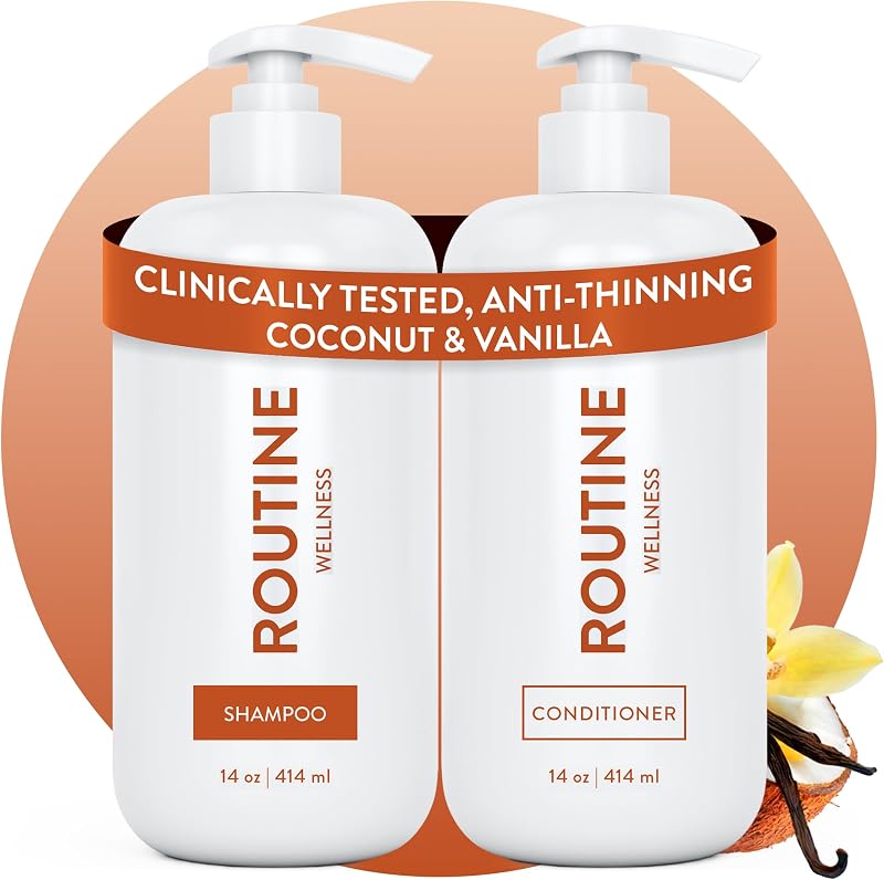 Routine Wellness Anti-Thinning Shampoo & Conditioner - Vanilla & Coconut | Clinically tested shampoo for thinning hair with biotin, pea peptides, saw palmetto oil, color safe, sulfate free