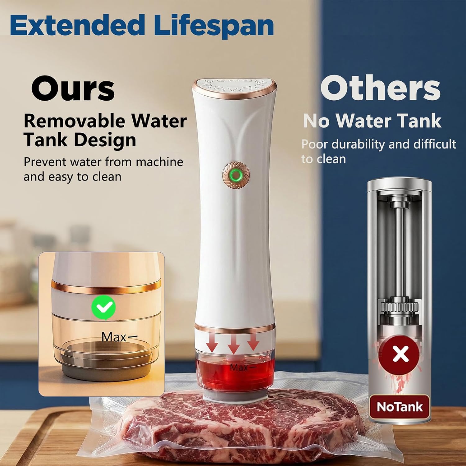 Compact Vacuum Sealer for Food with Visible Tank, Handheld Vacuum Sealer Machine, Includes 30 Reusable Bags, Seal Food 6X Fresh Longer, Wireless & Portable, Suitable for Kitchen and Travel, White
