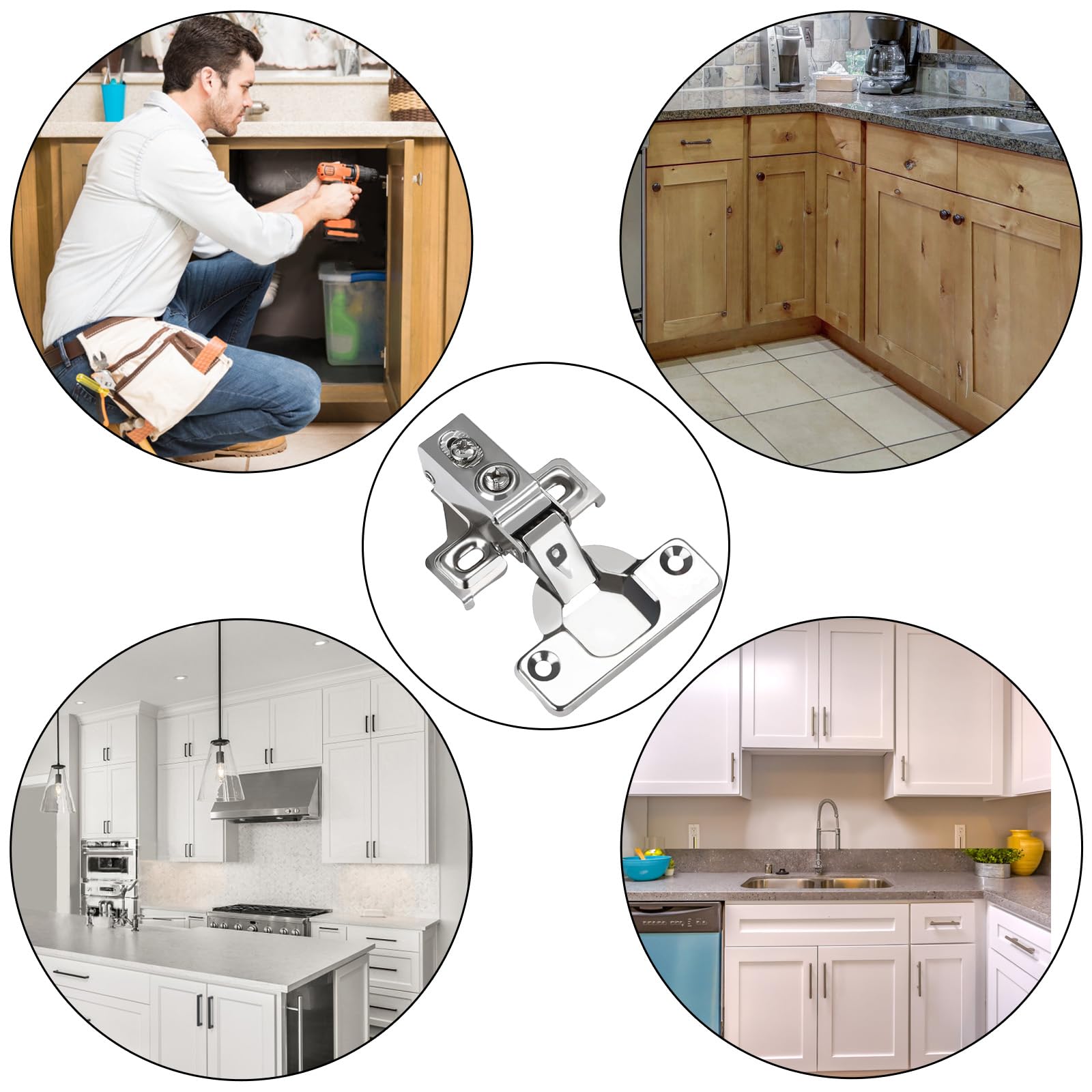BESTEEL Paquete de 4 bisagras de puerta de armario de cierre suave de 1,27 cm para bisagras de gabinete de cocina, ángulo de apertura de 100 grados, bisagra oculta de acero inoxidable para armarios de