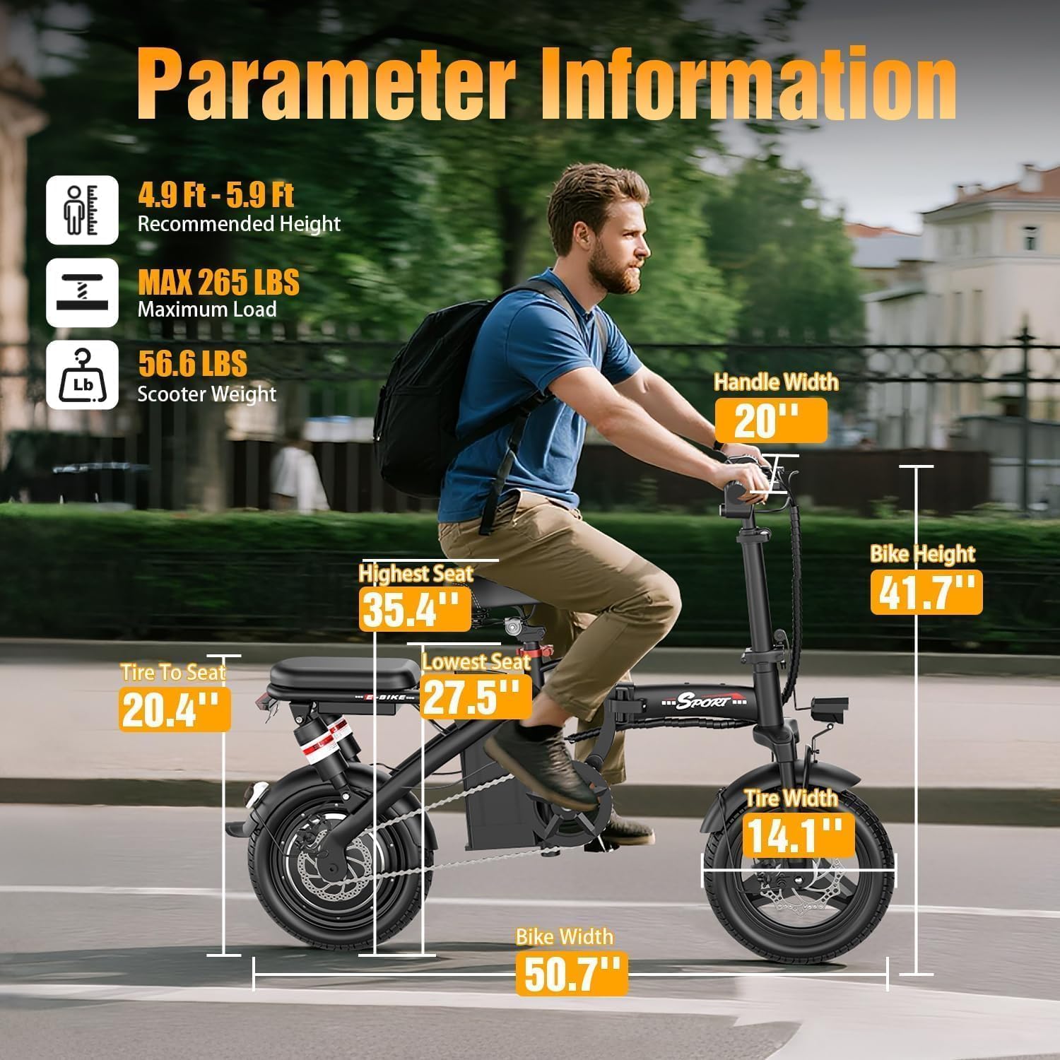 ASKGO Electric Bike for Adults Teens, 1200W Peak Folding Ebike, 25MPH & 45 Miles Range, 14" Commuting Ebike with Dual Suspension & Dual Brake, 3-Speed Modes, Portable Electric Mini Bike