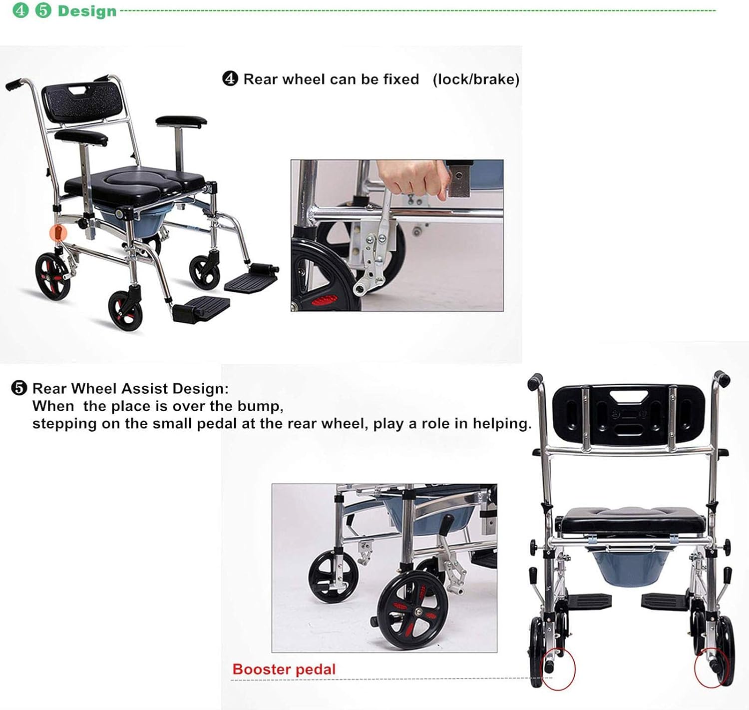 Buy Shower Commode 4 in 1 Wheelchair Padded Toilet Seat Shower Transport Chair, with Brakes