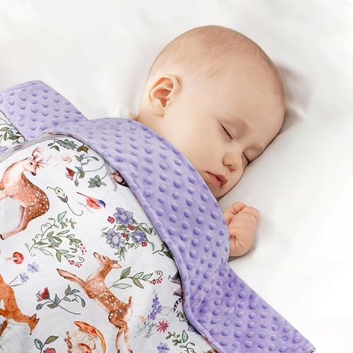 Miniatura 7 de CARUILI Manta de bebé, mantas de vellón morado para niños y niñas, manta de Minky portátil cálida y suave con estampado de animales del bosque, para